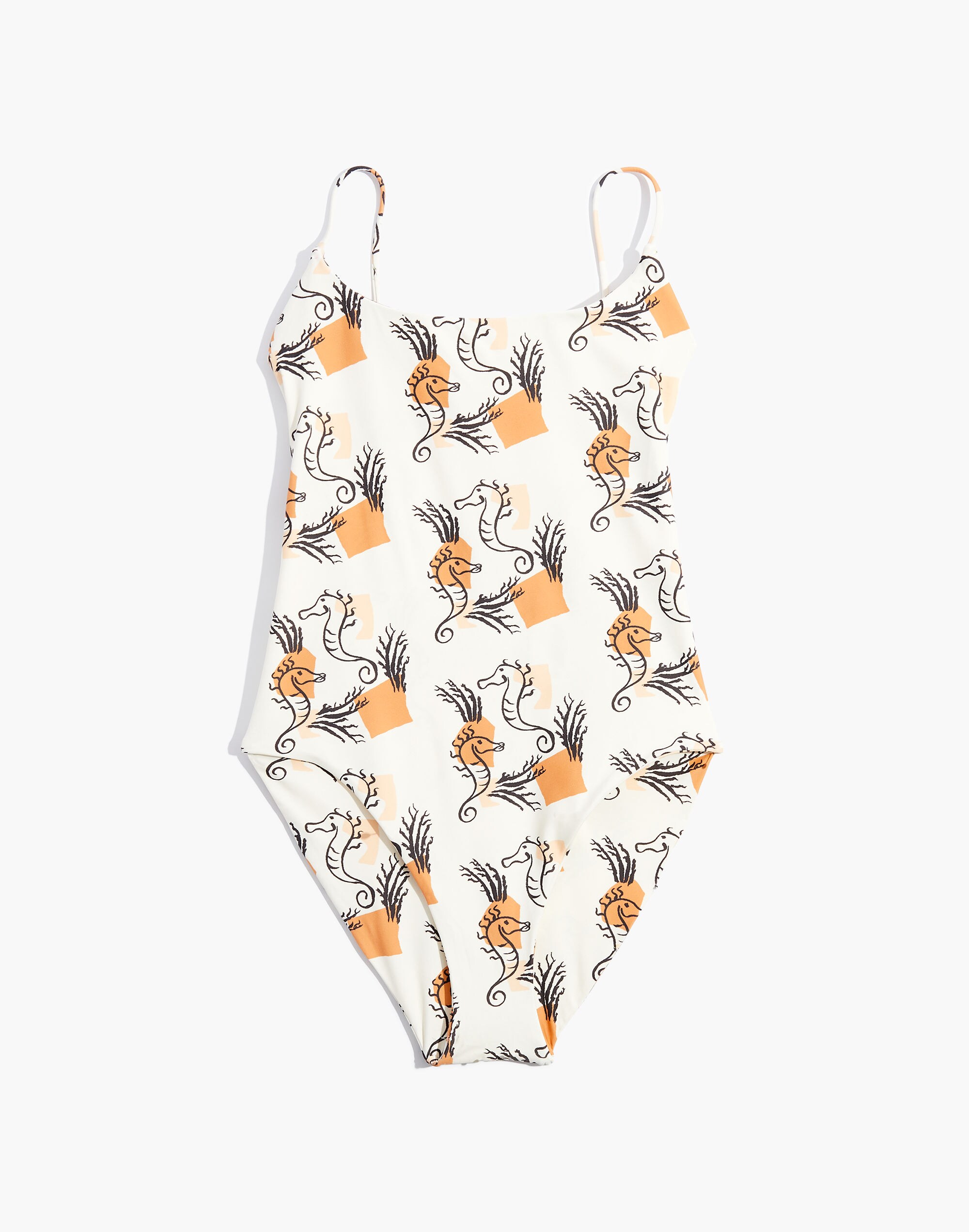 Madewell Second Wave Spaghetti-Strap One-Piece Swimsuit in Seahorse Sketch
