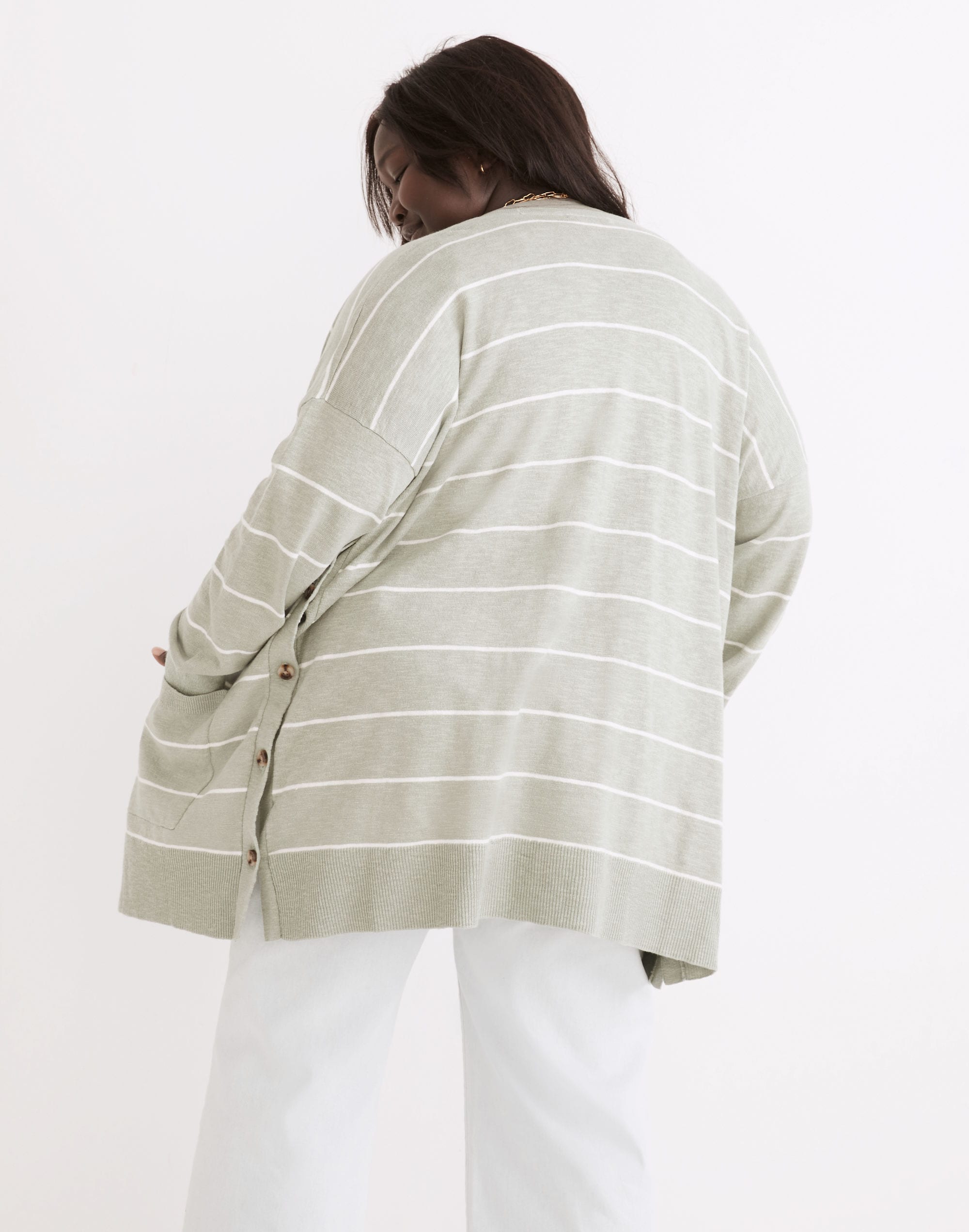 Plus Striped Marlton Side-Button Cardigan Sweater