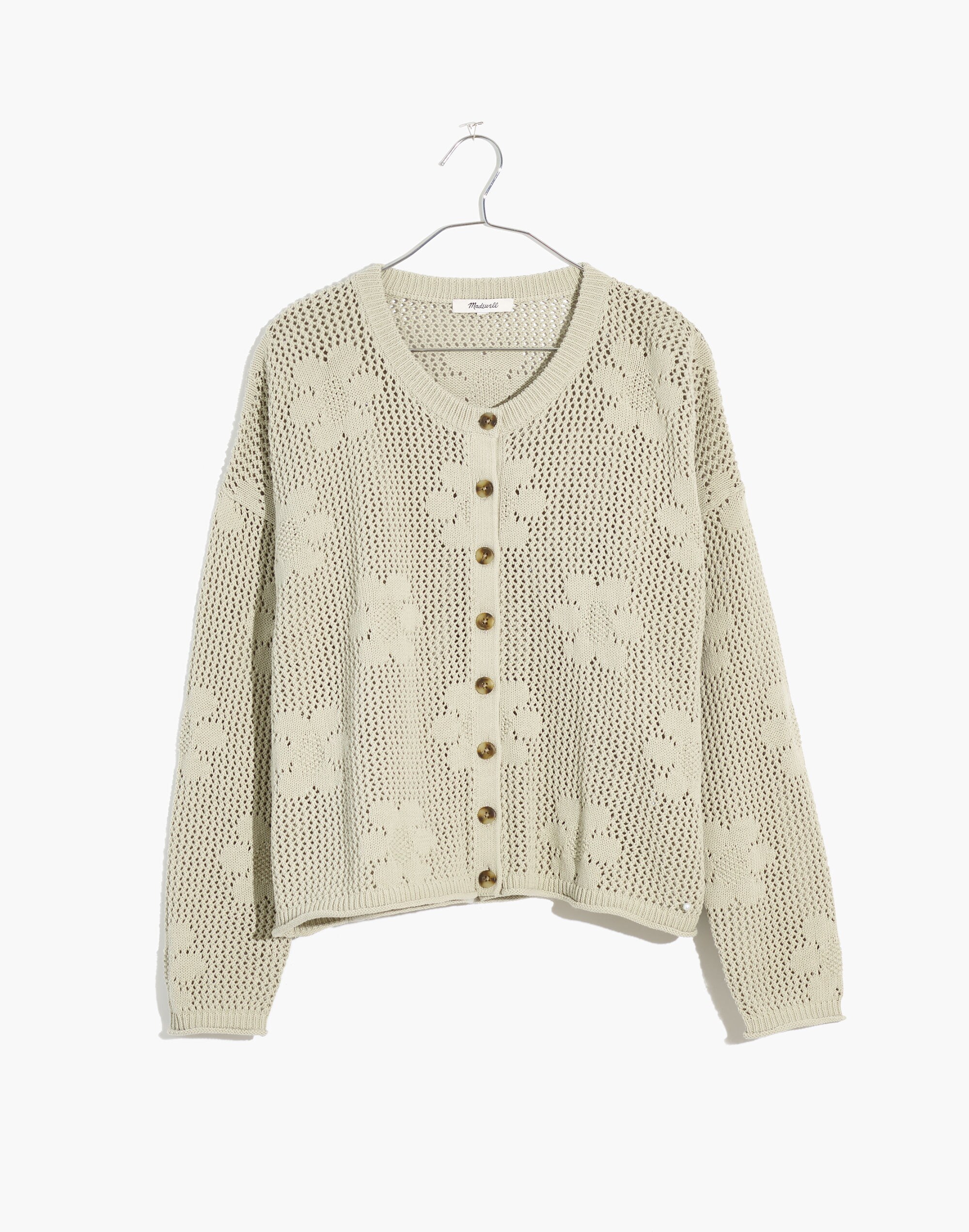 Plus Floral Open-Stitch Cardigan Sweater