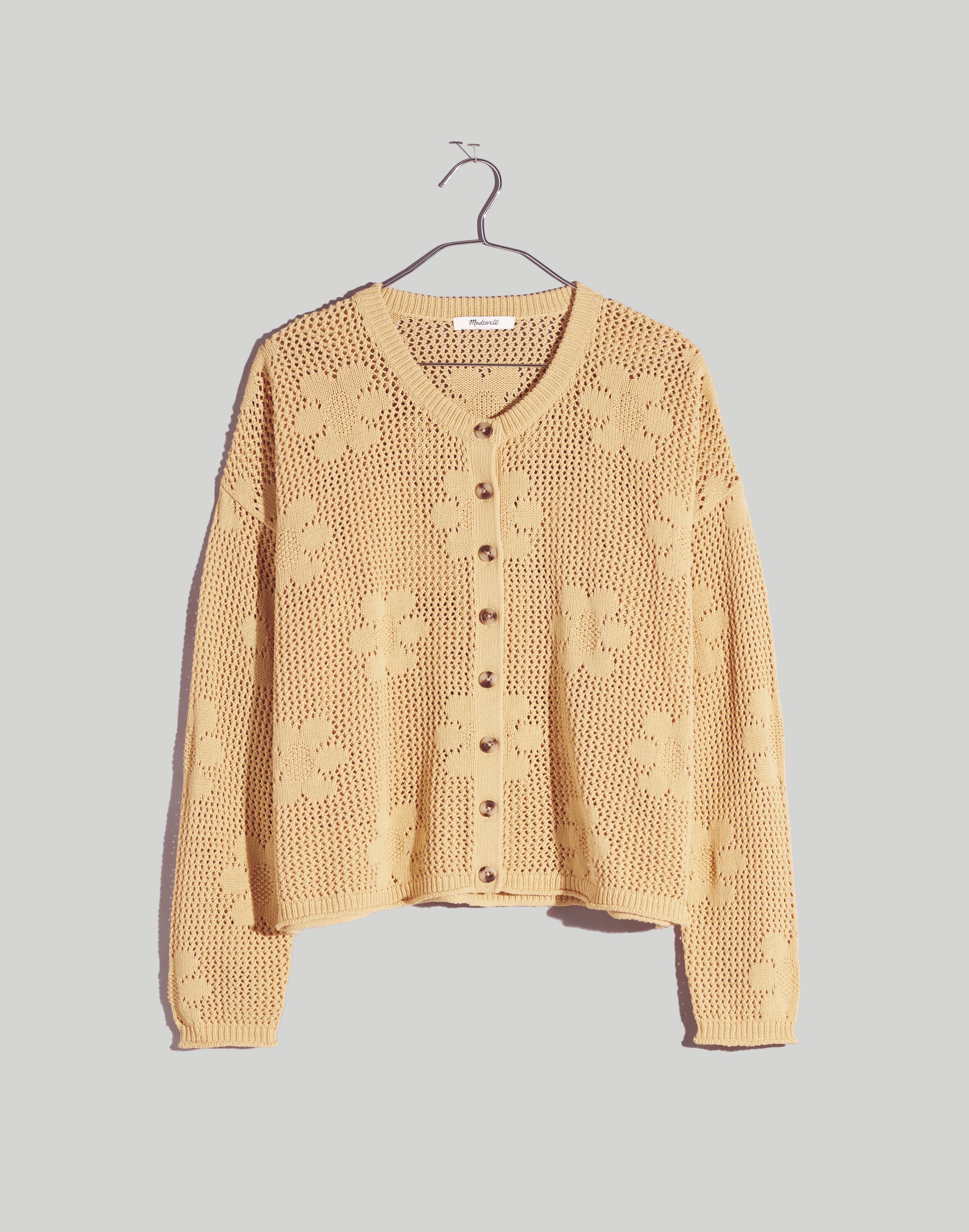 Plus Floral Open-Stitch Cardigan Sweater