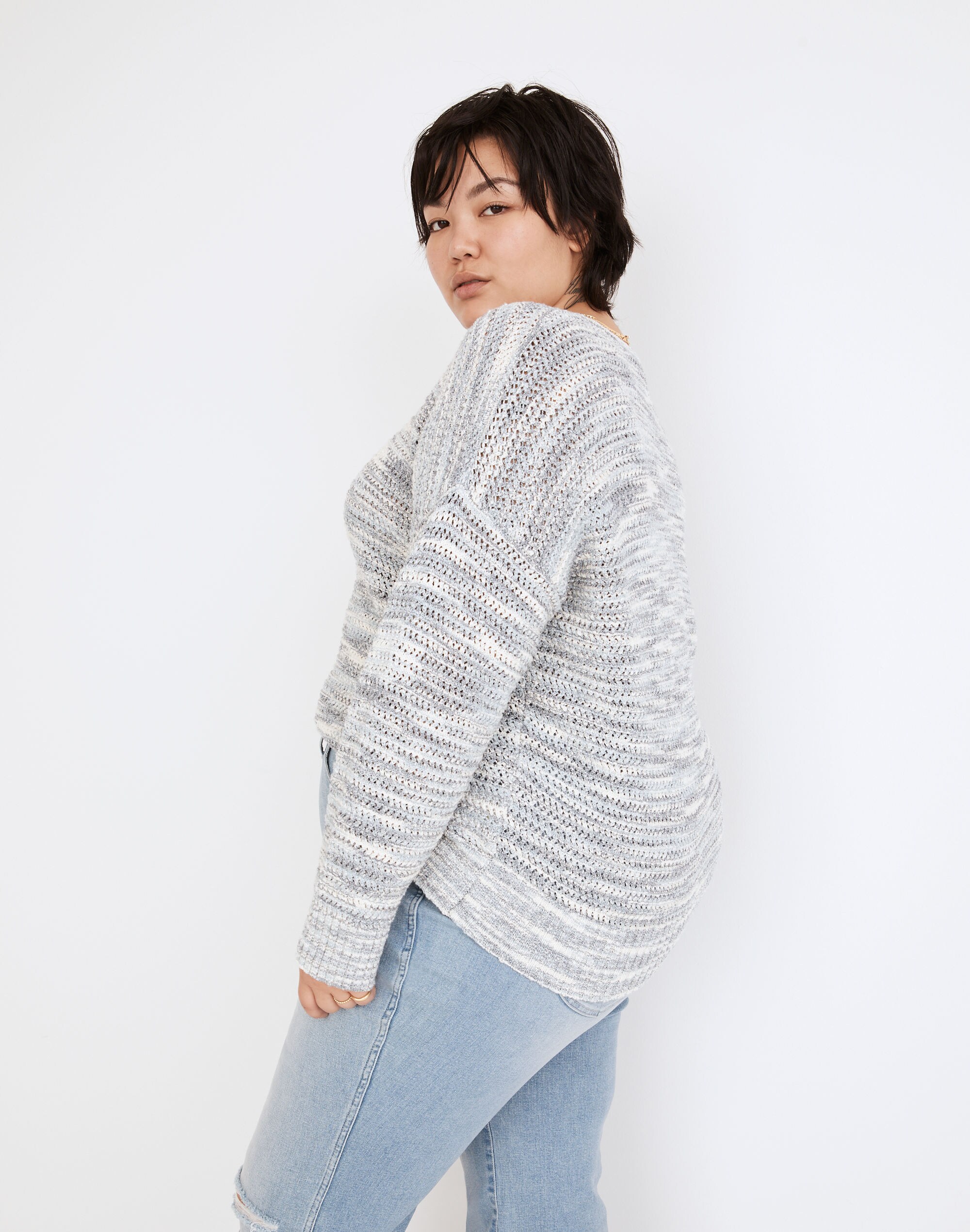 Plus Southbrook Open-Stitch Pullover Sweater in Space-Dye