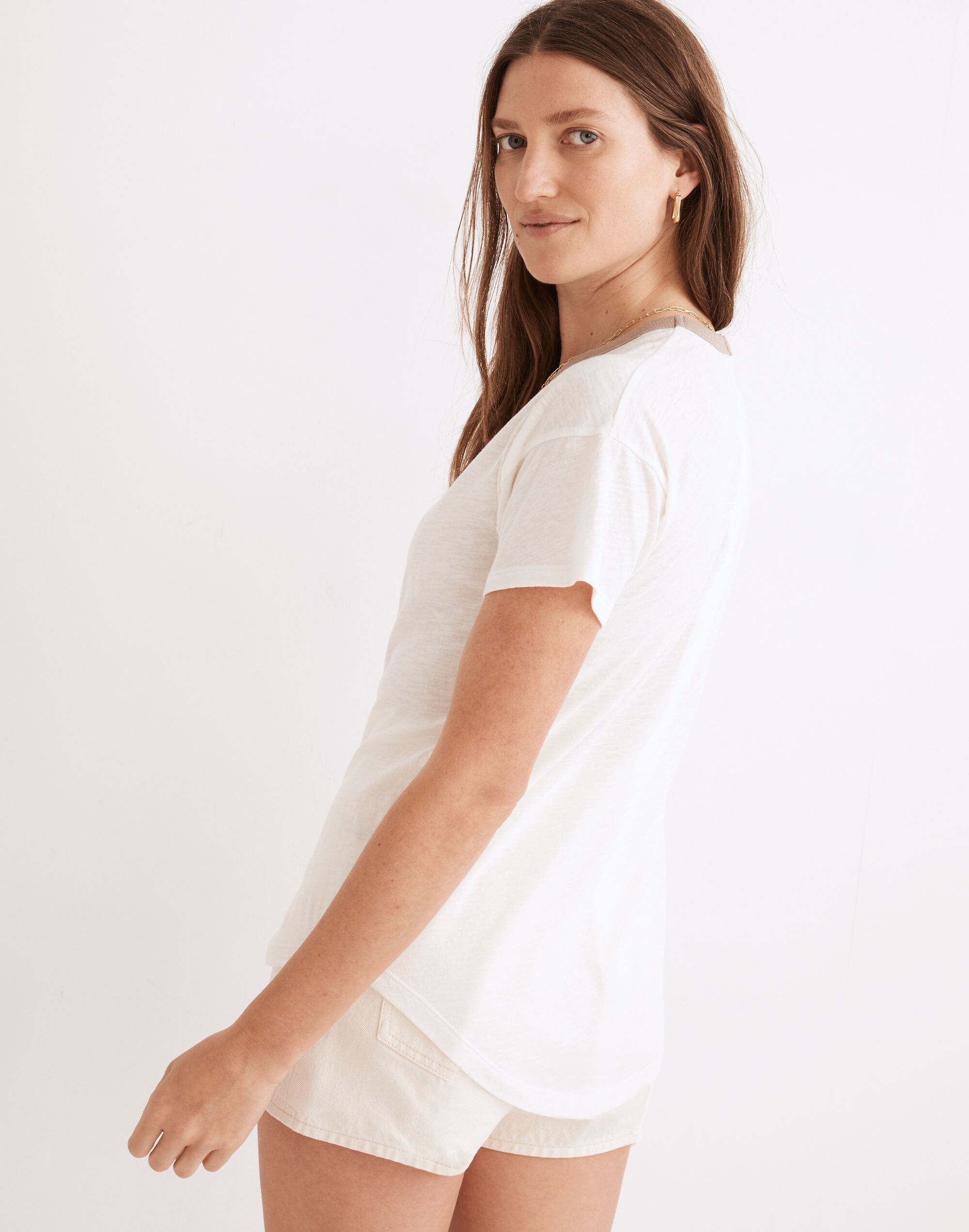 Whisper Cotton Rib-Crewneck Ringer Tee