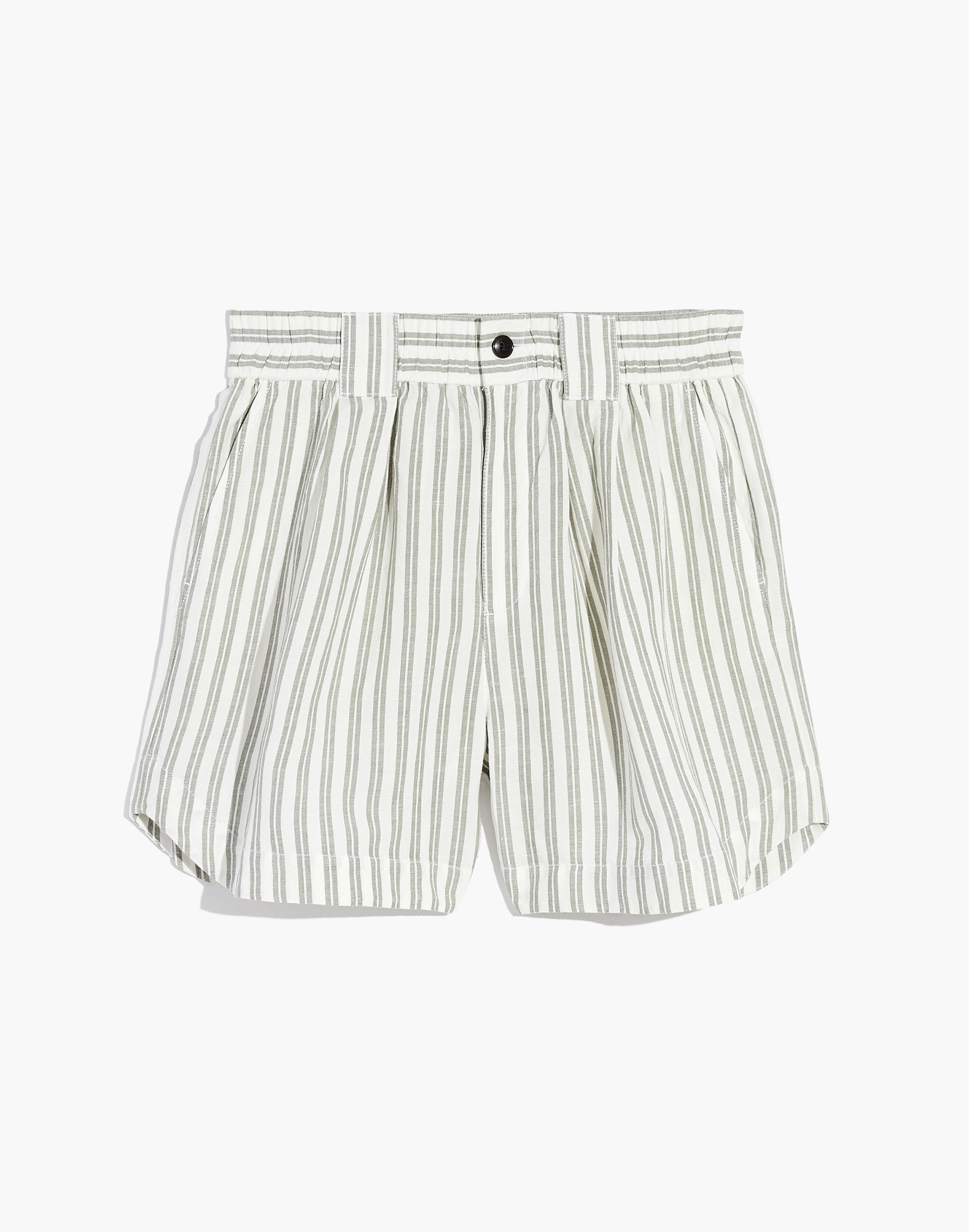 plus linen-blend curved-hem shorts in stripe