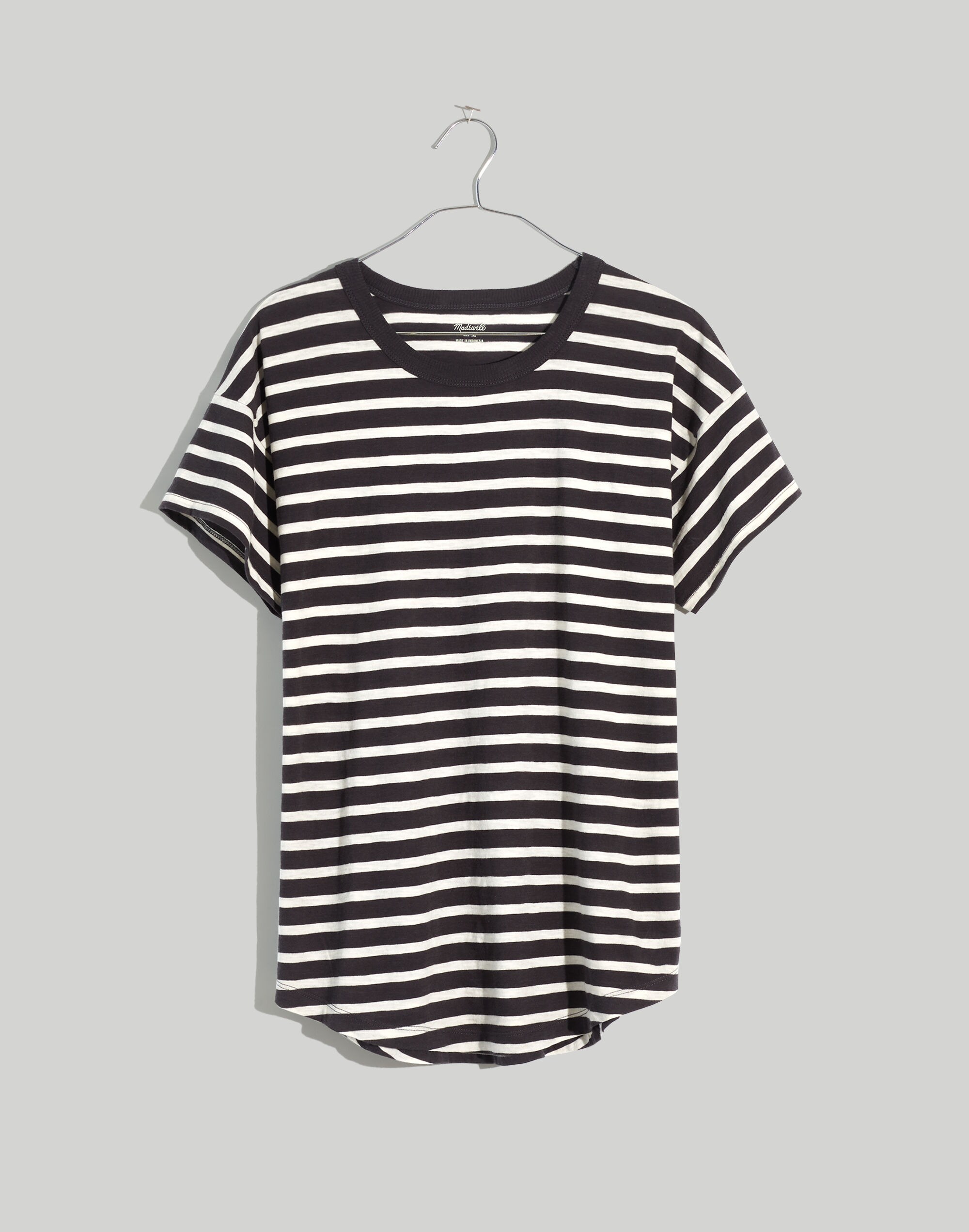 Plus Whisper Cotton Rib-Crewneck Tee in Hader Stripe