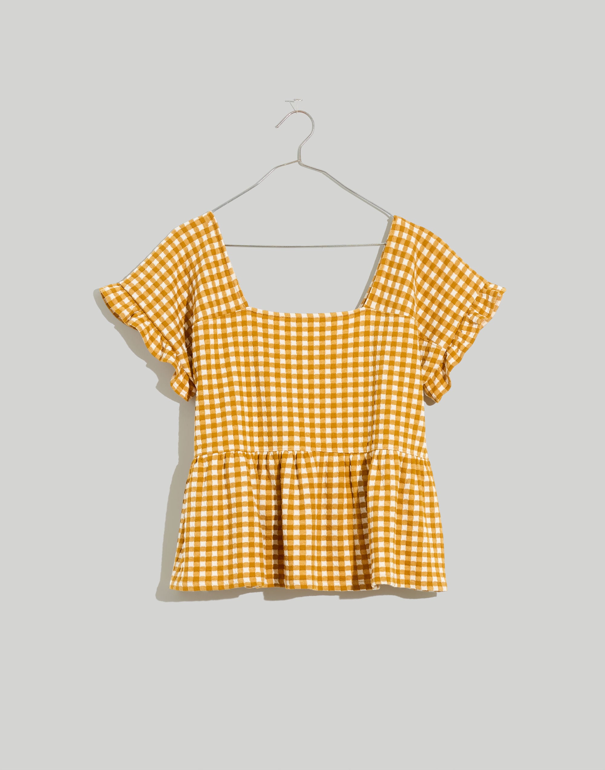 Plus Gingham Knit Ruffle-Hem Top