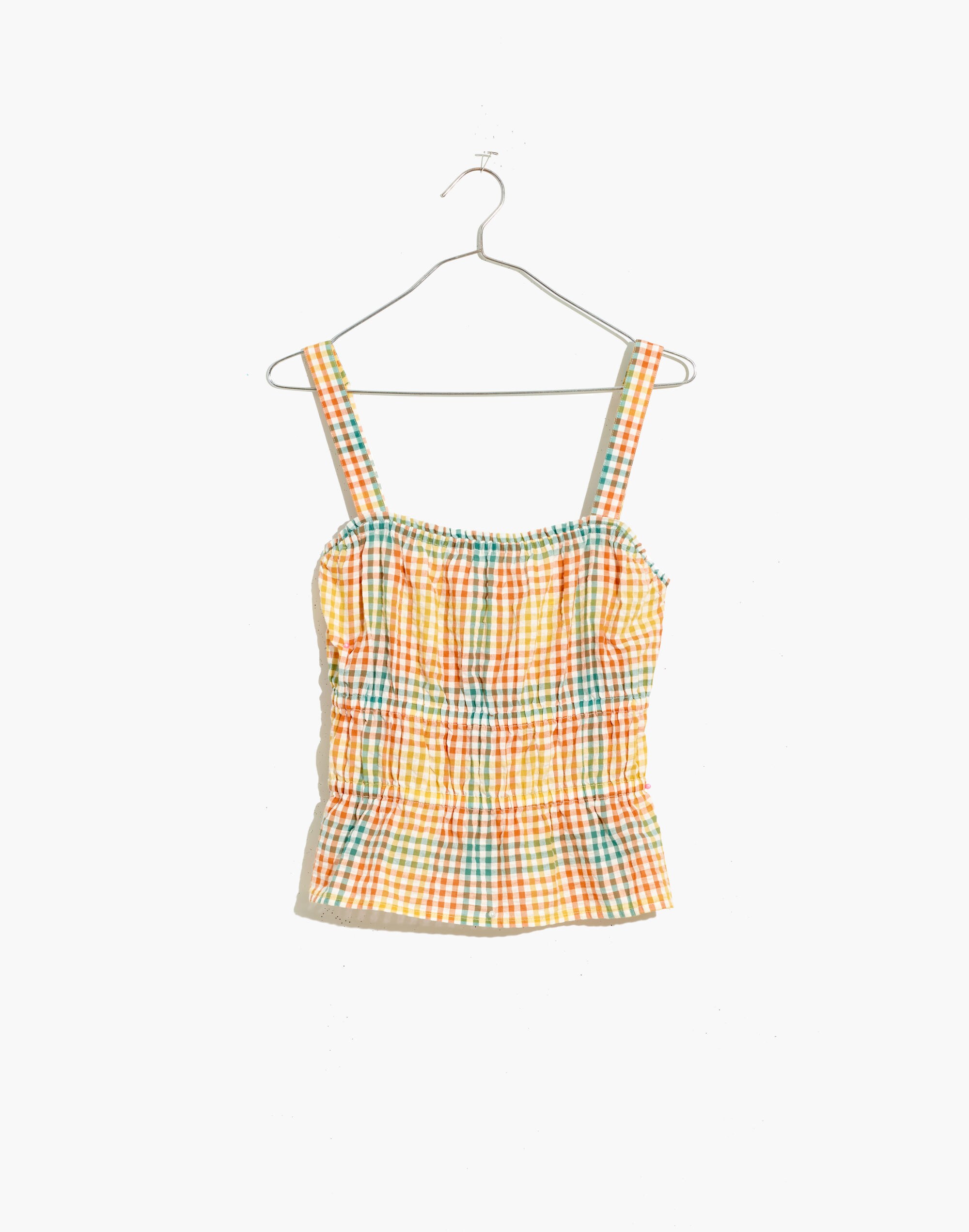 Plus Seersucker Sophia Peplum Tank in Rainbow Gingham Check