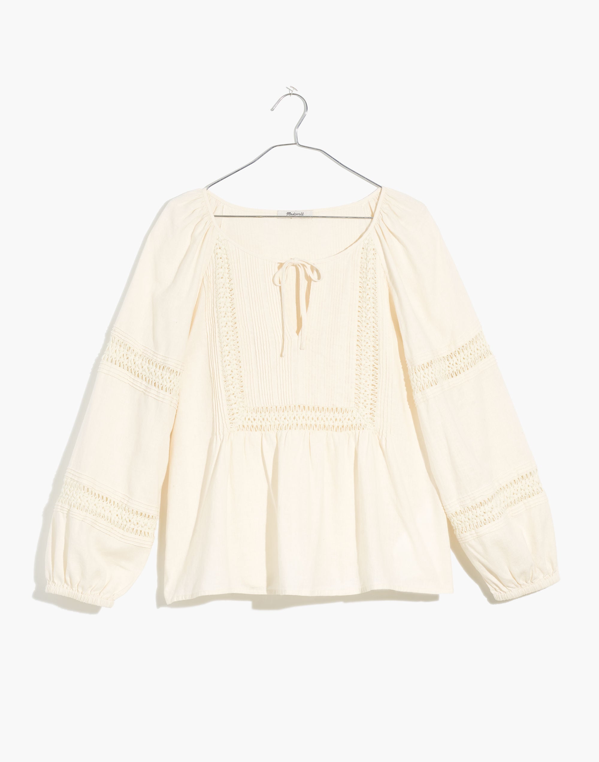 Plus Linen-Blend Pintuck Peasant Top