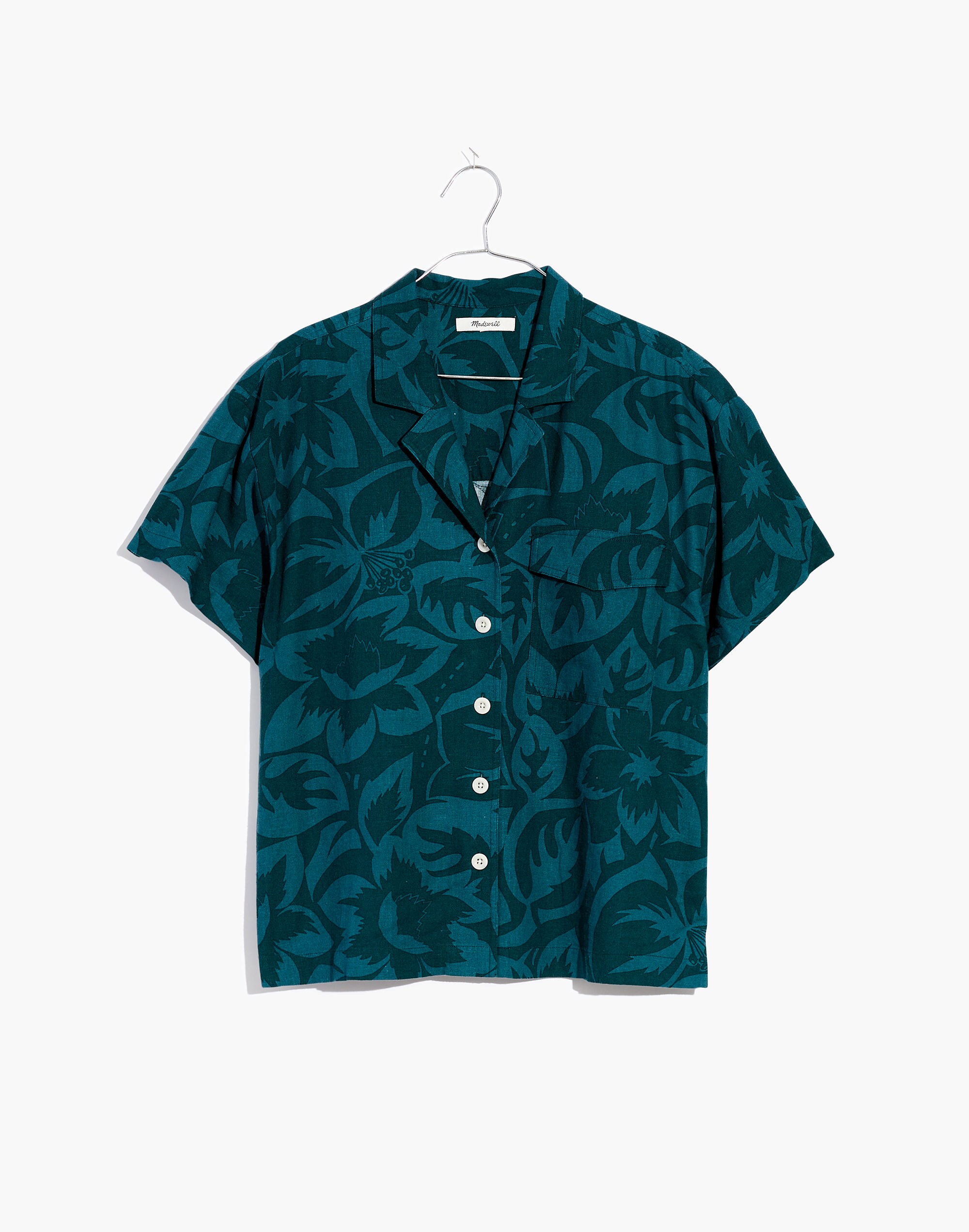 Plus Linen-Blend Camp Shirt in Tropicale Floral