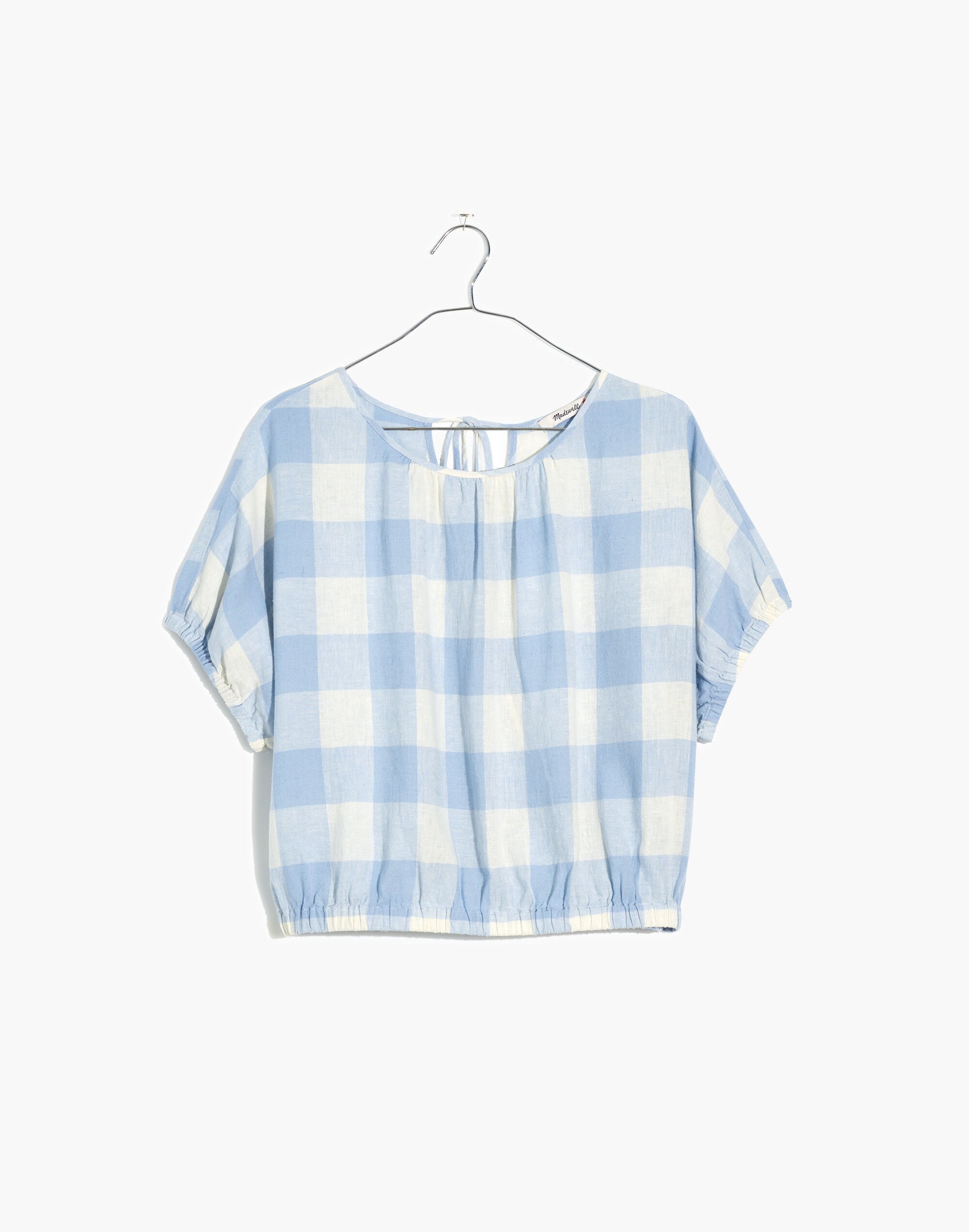Plus Linen-Blend Michele Bubble Top in Gingham Check