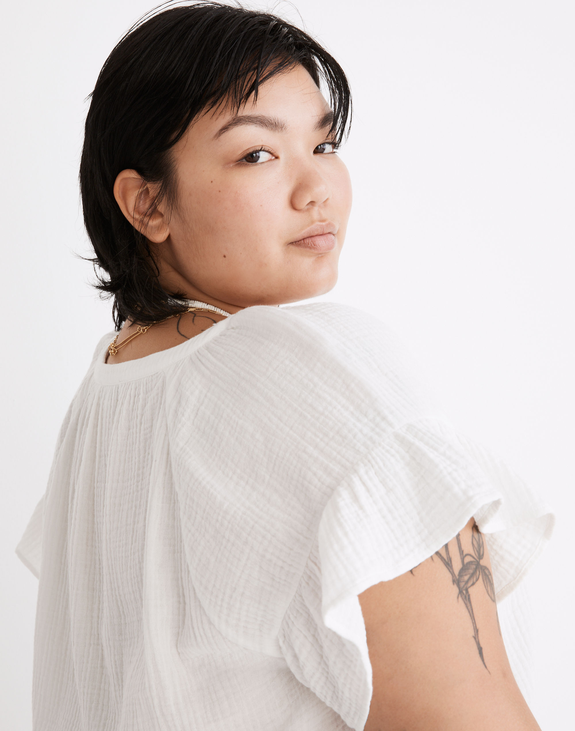 Lightspun Ruffle-Sleeve Henley Top