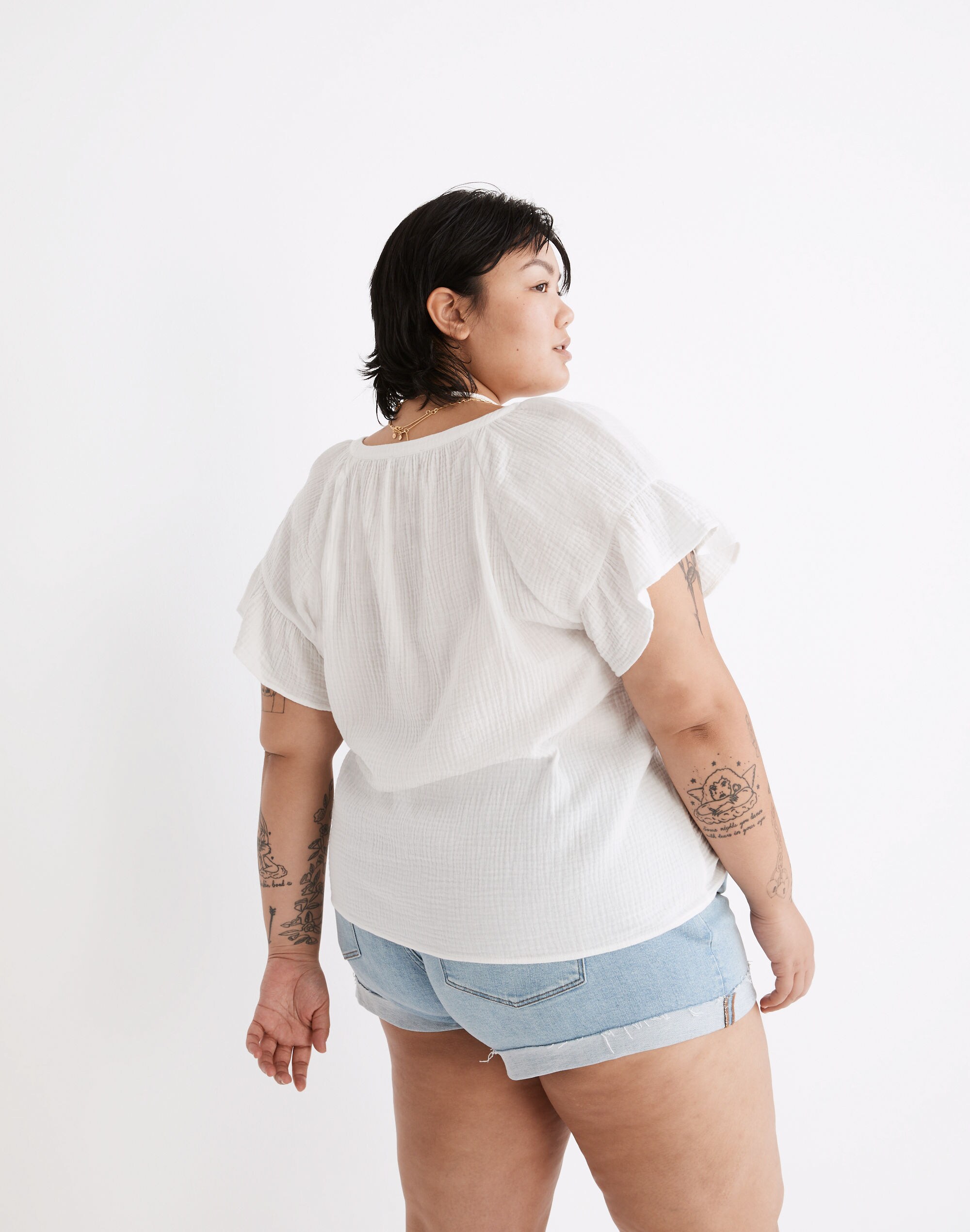 Lightspun Ruffle-Sleeve Henley Top