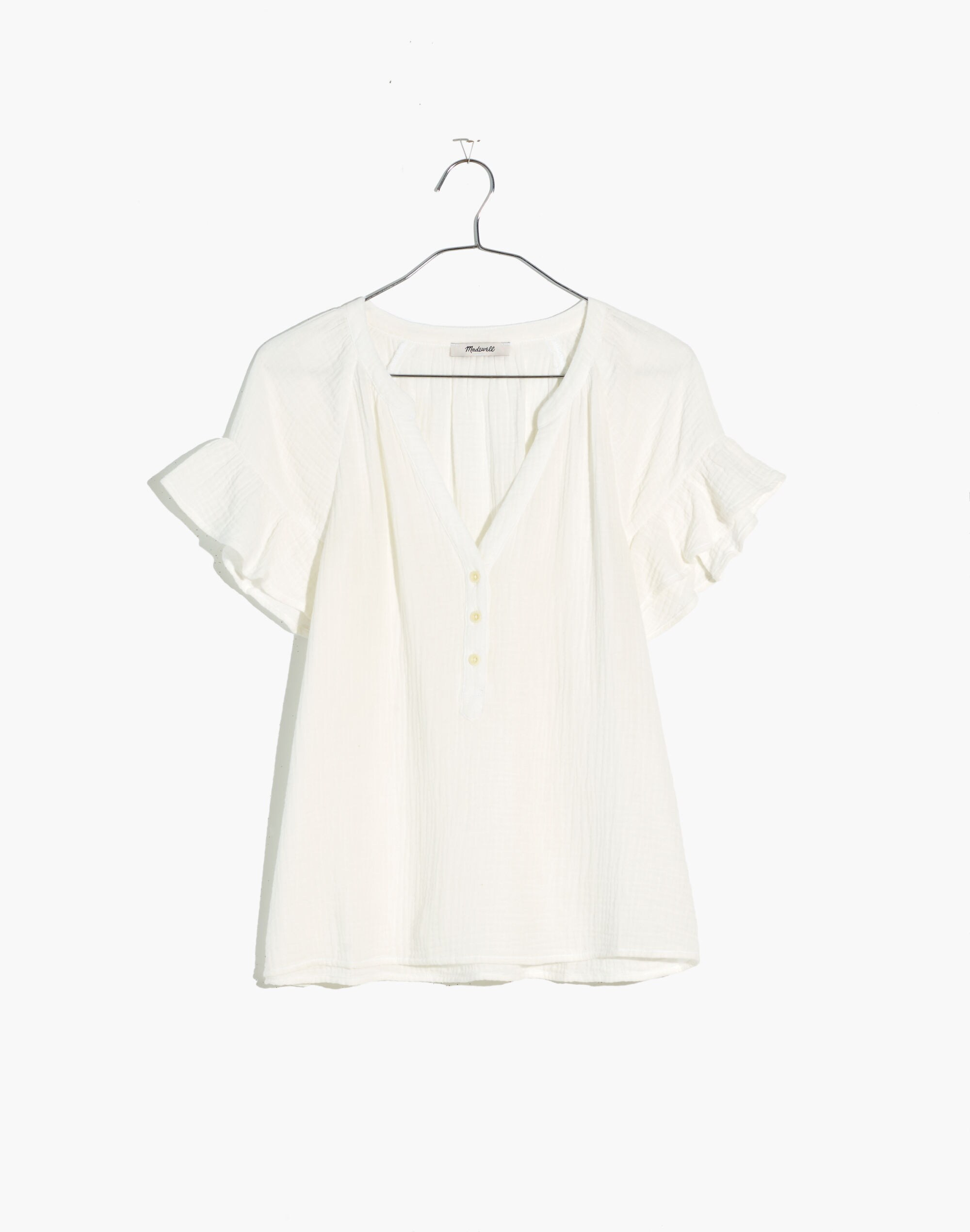 Lightspun Ruffle-Sleeve Henley Top