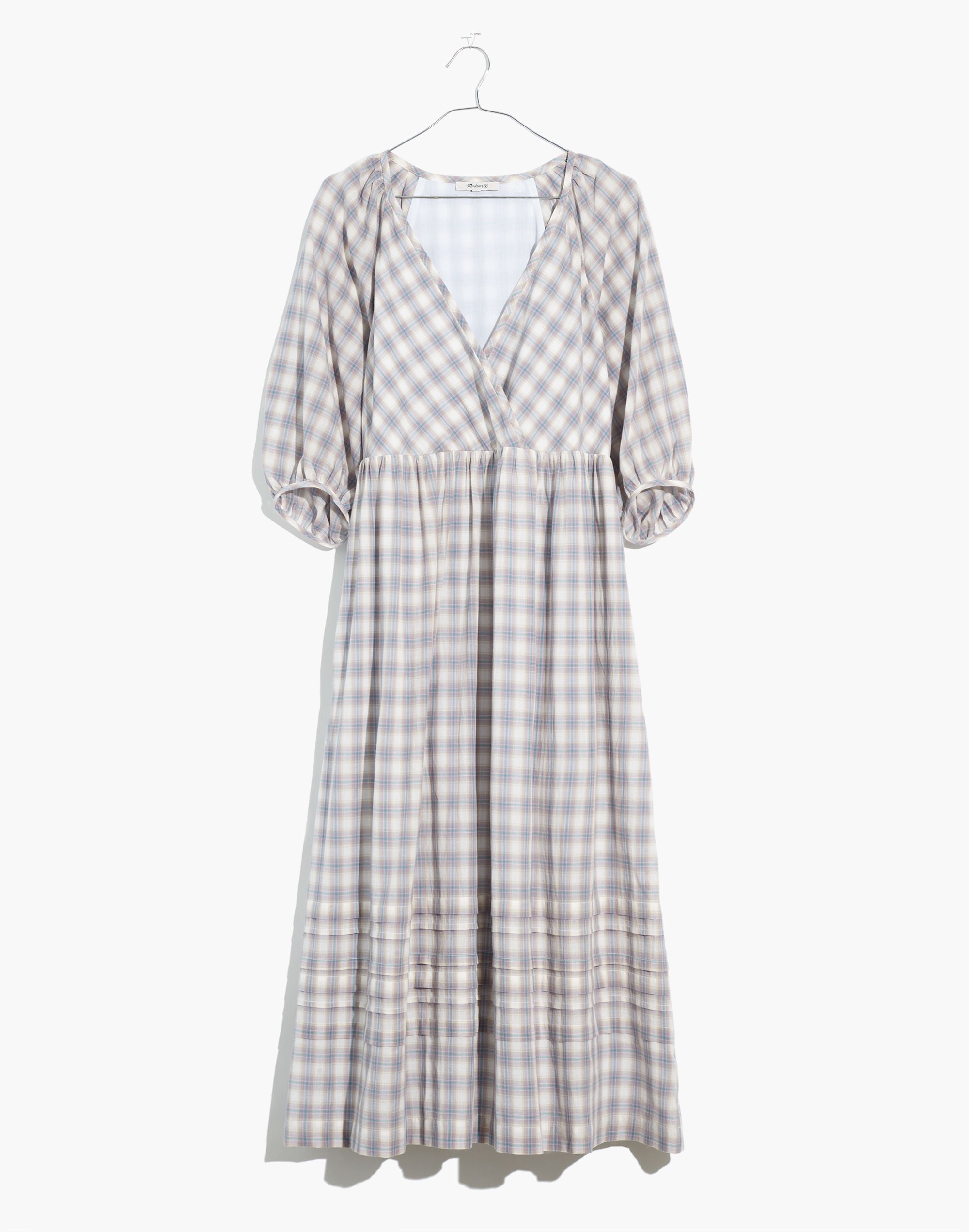 Marianna Puff-Sleeve Midi Dress in Plaid