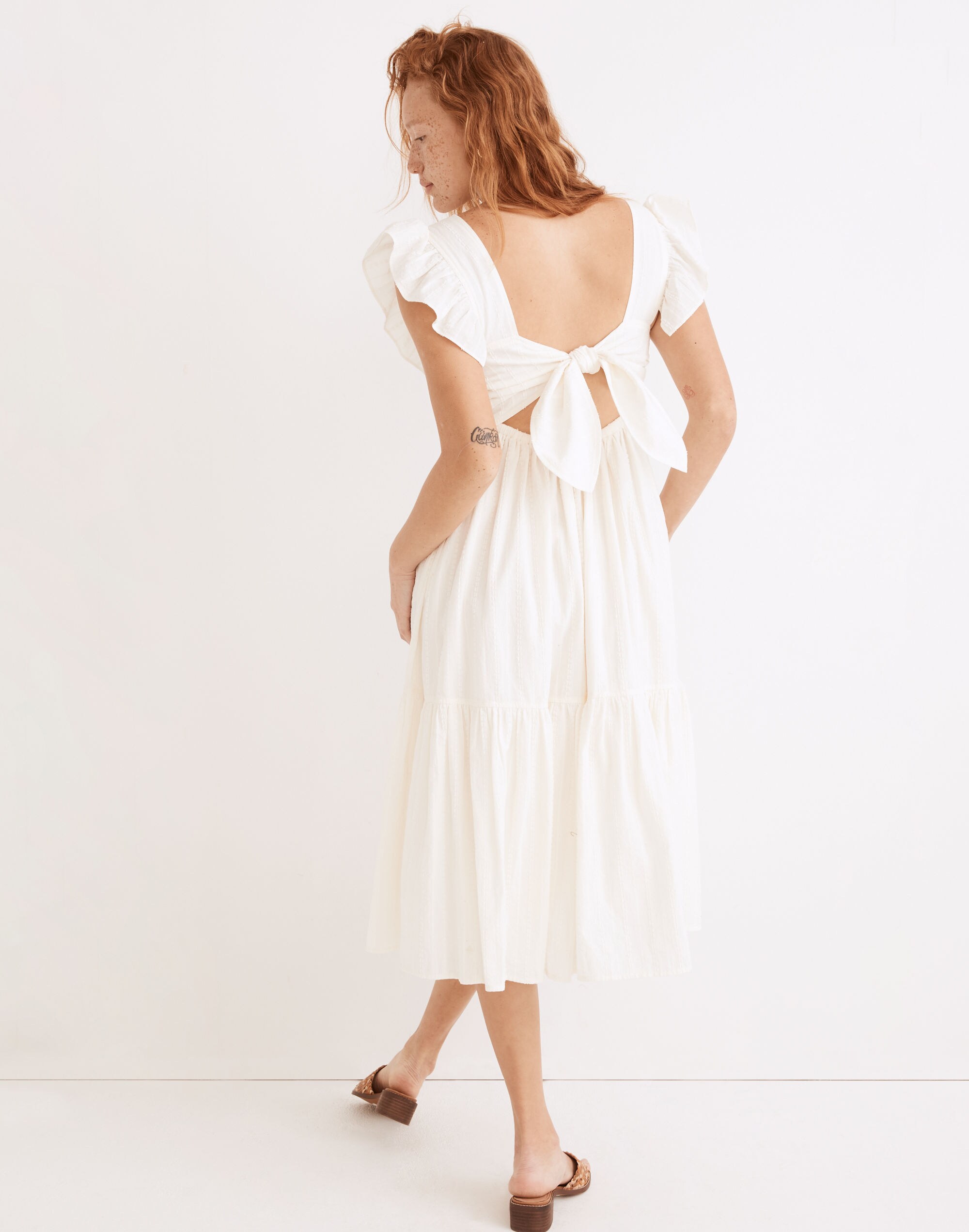 Petite Ruffle-Strap Tiered Midi Dress in Textural Stripe