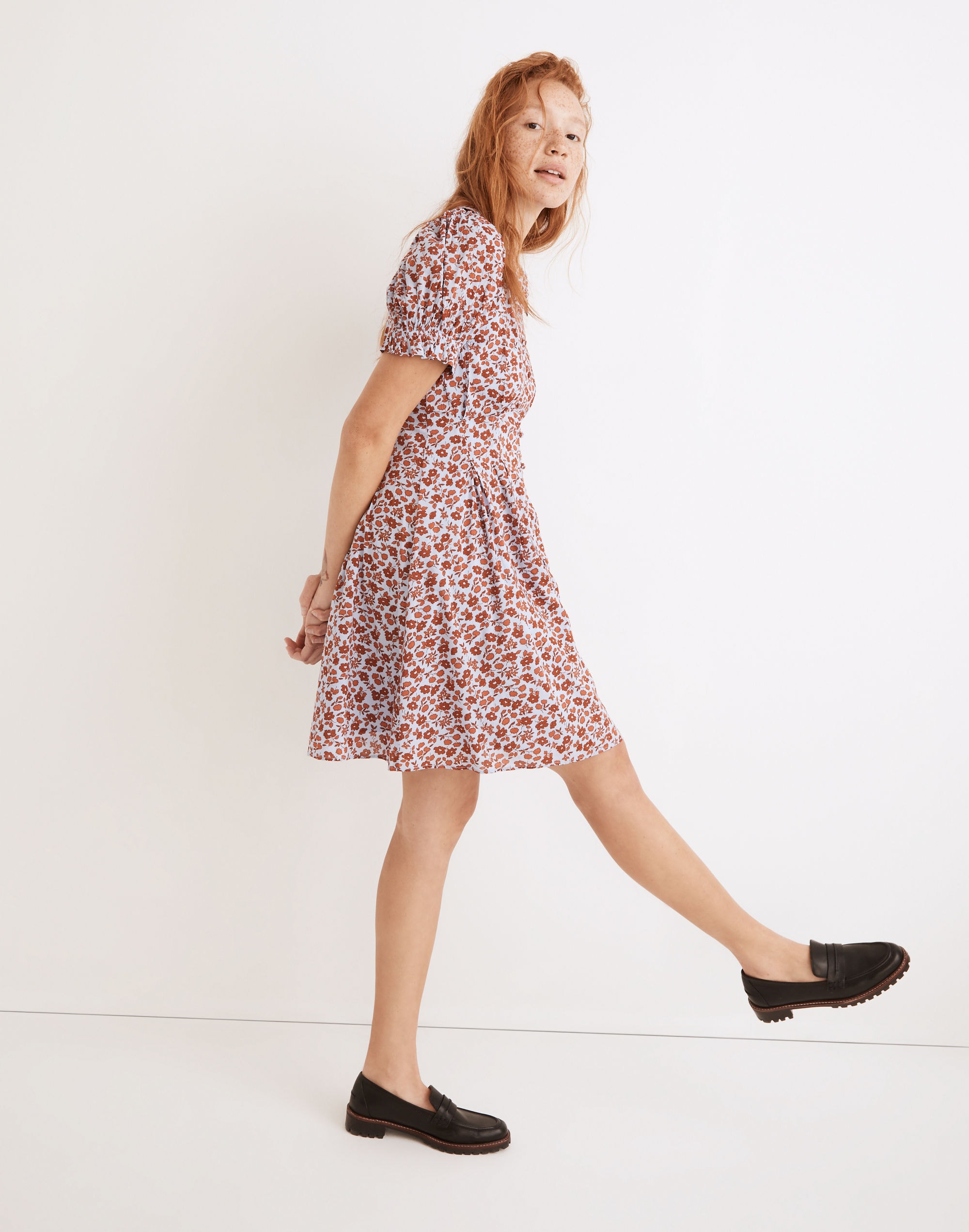 Collared Puff-Sleeve Mini Dress in Piccola Floral