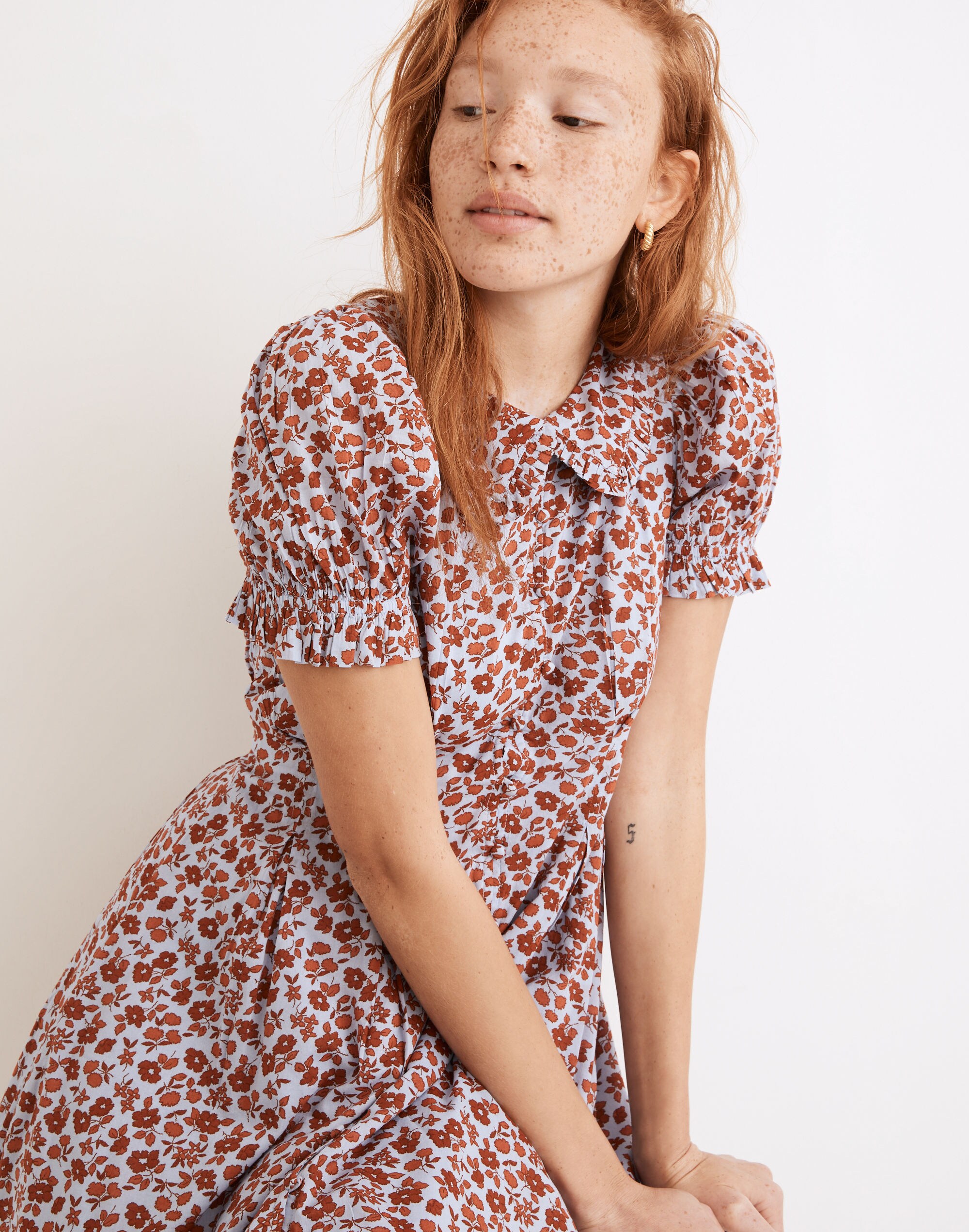 Collared Puff-Sleeve Mini Dress in Piccola Floral