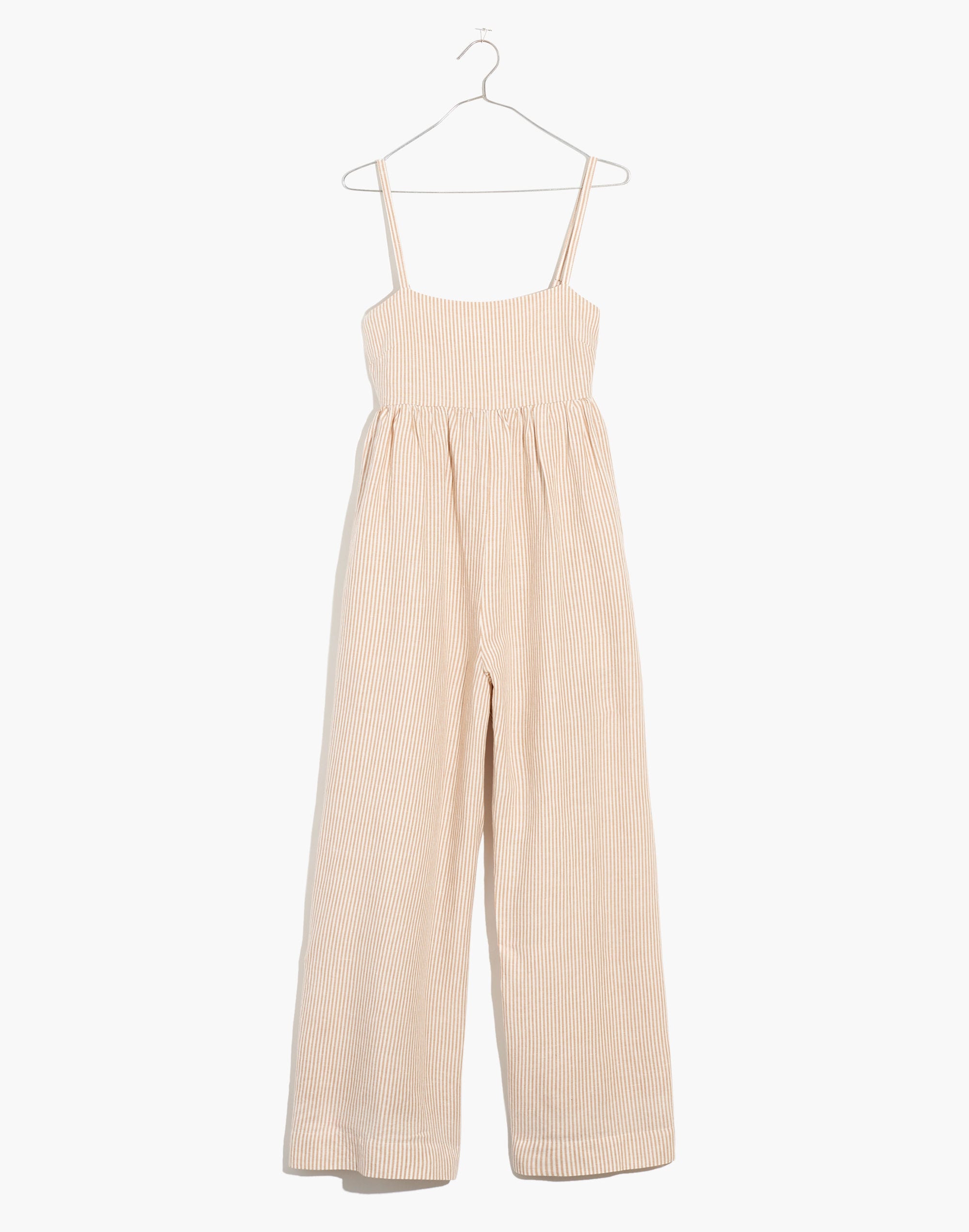 Linen-Blend Tie-Back Wide-Leg Jumpsuit in Stripe