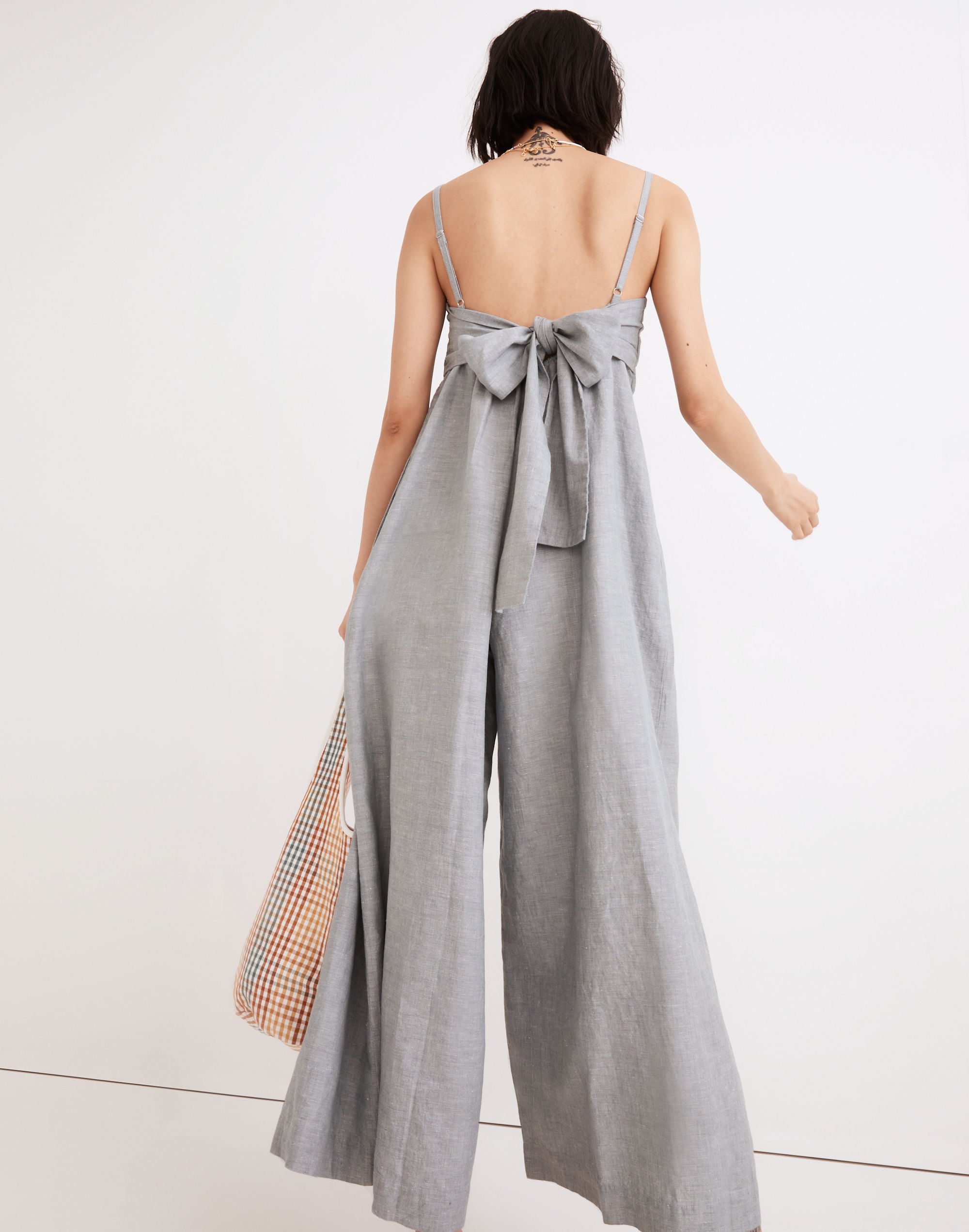 Linen-Blend Tie-Back Wide-Leg Jumpsuit