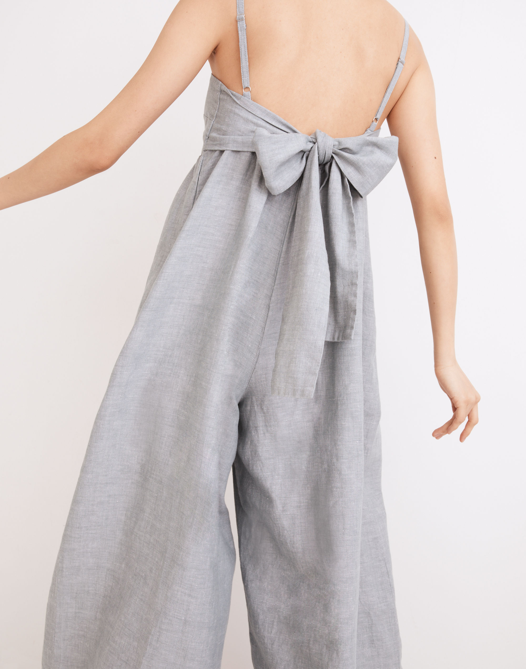 Linen-Blend Tie-Back Wide-Leg Jumpsuit