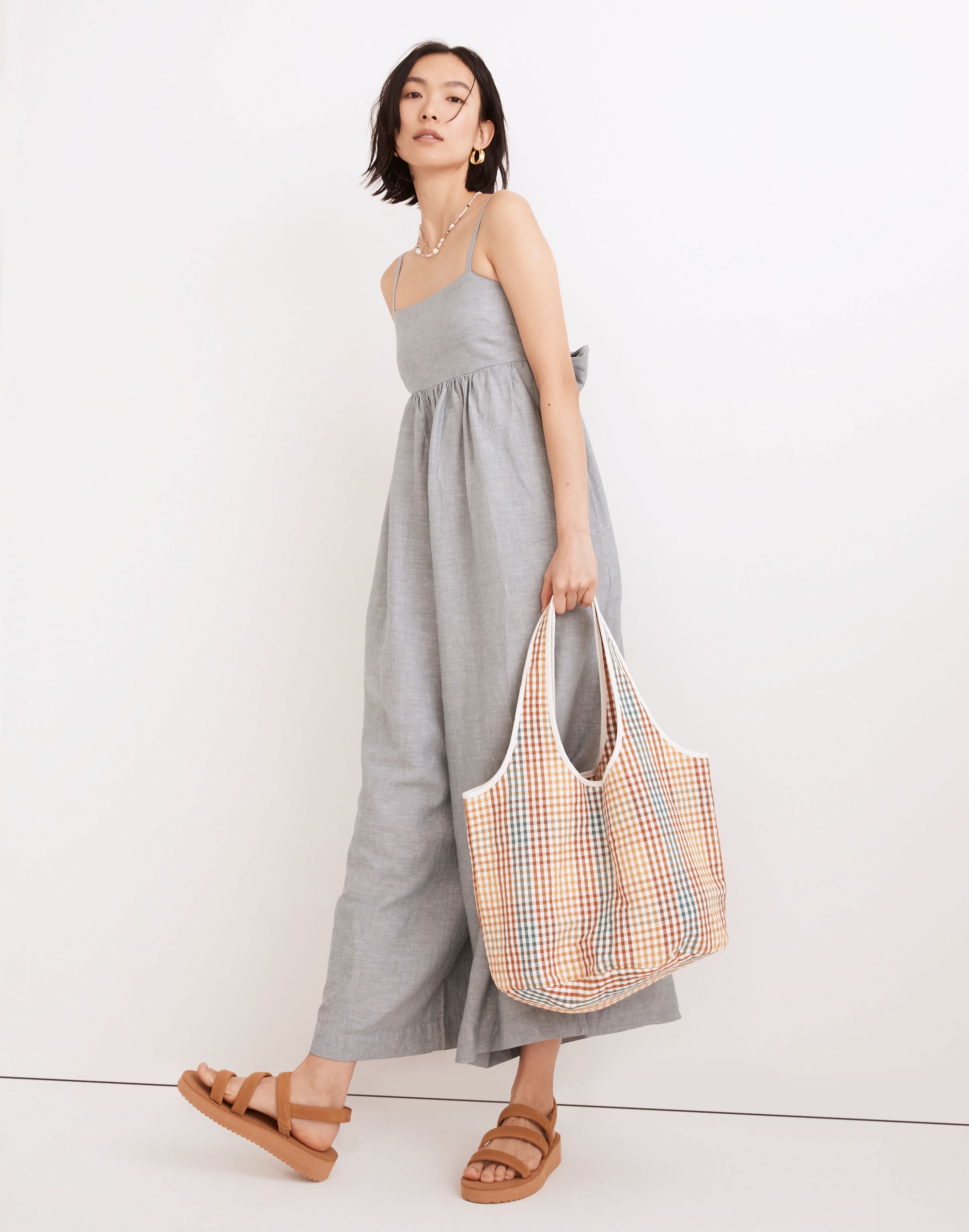 Linen-Blend Tie-Back Wide-Leg Jumpsuit