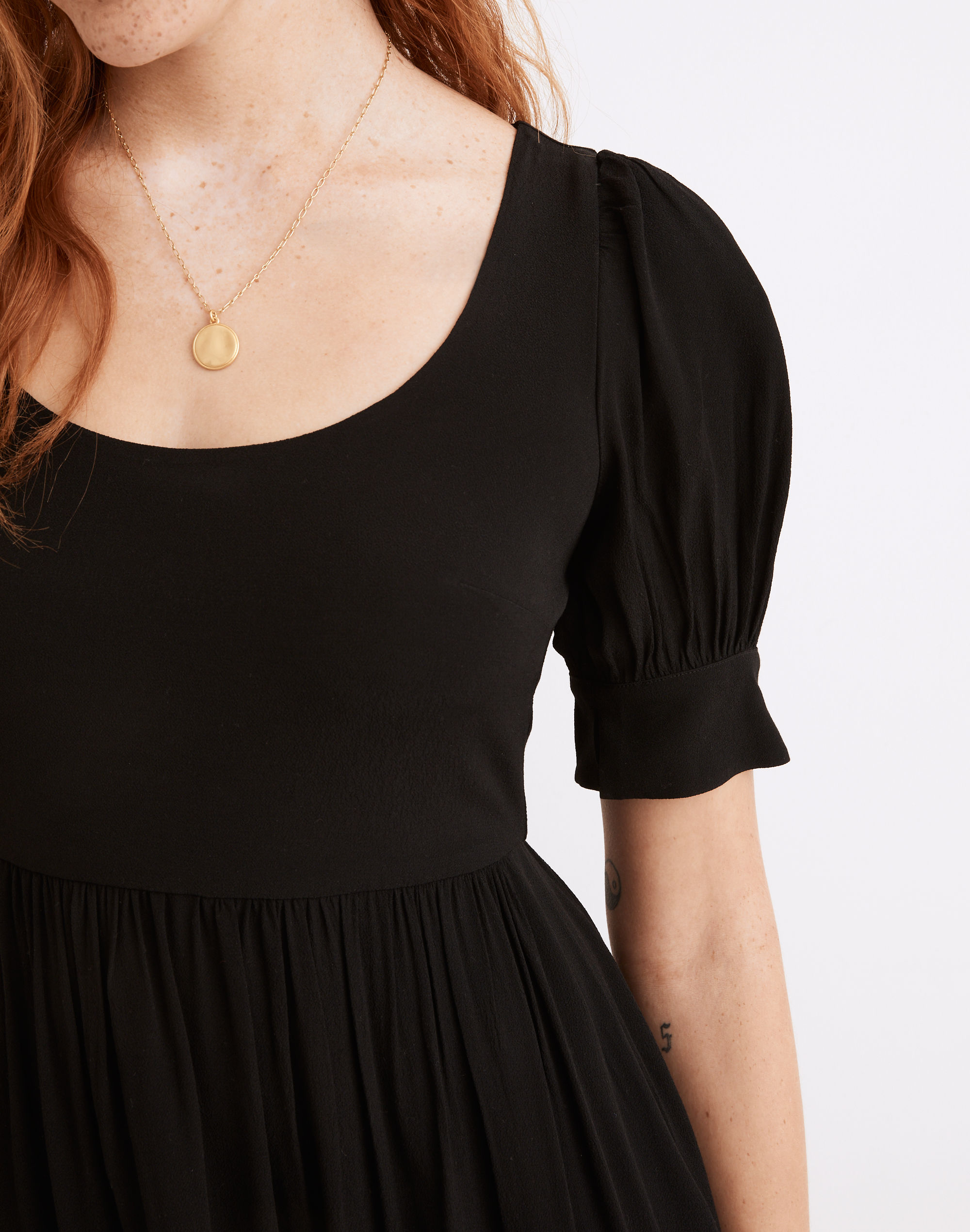 Puff-Sleeve Scoop Midi Dress