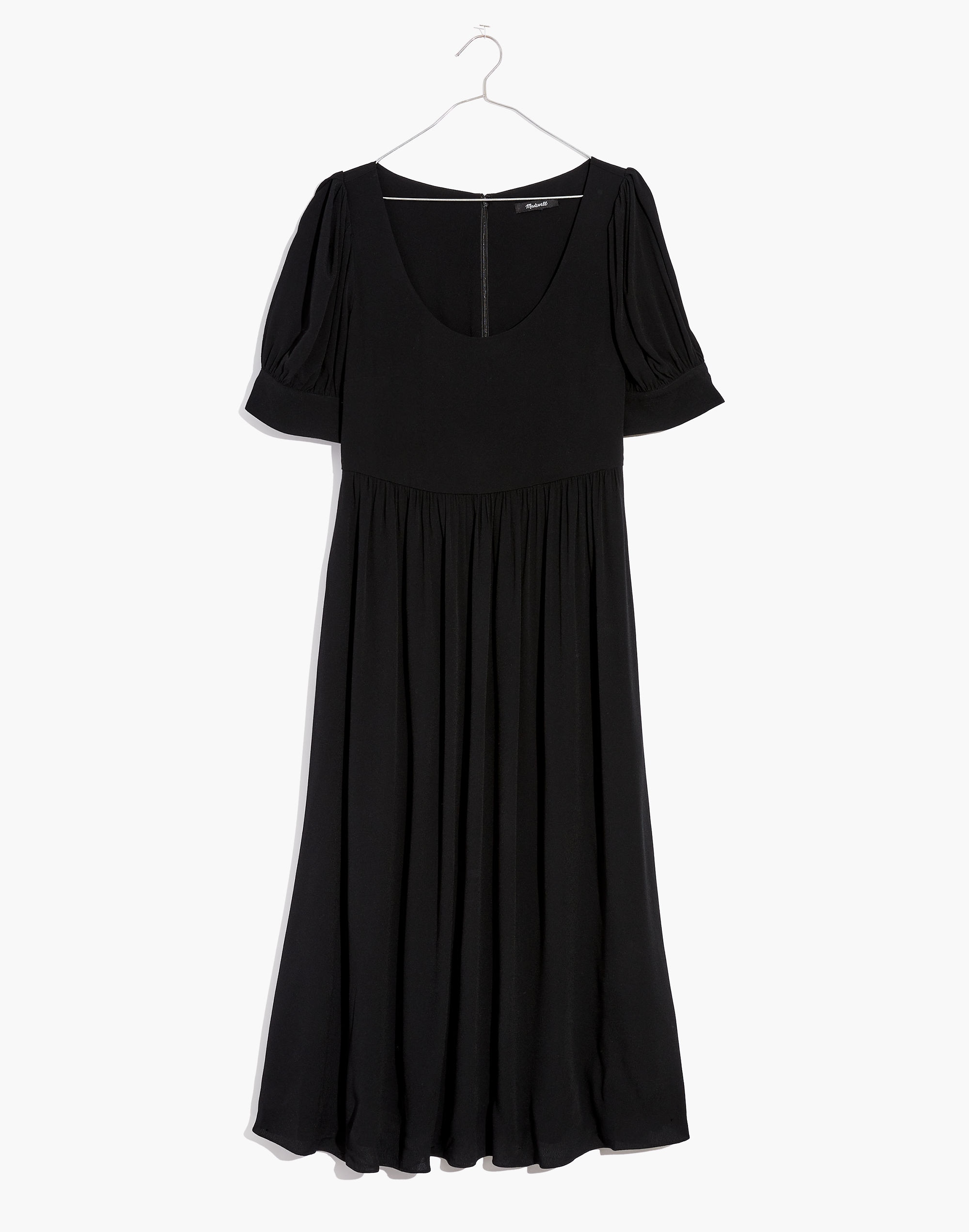 Puff-Sleeve Scoop Midi Dress