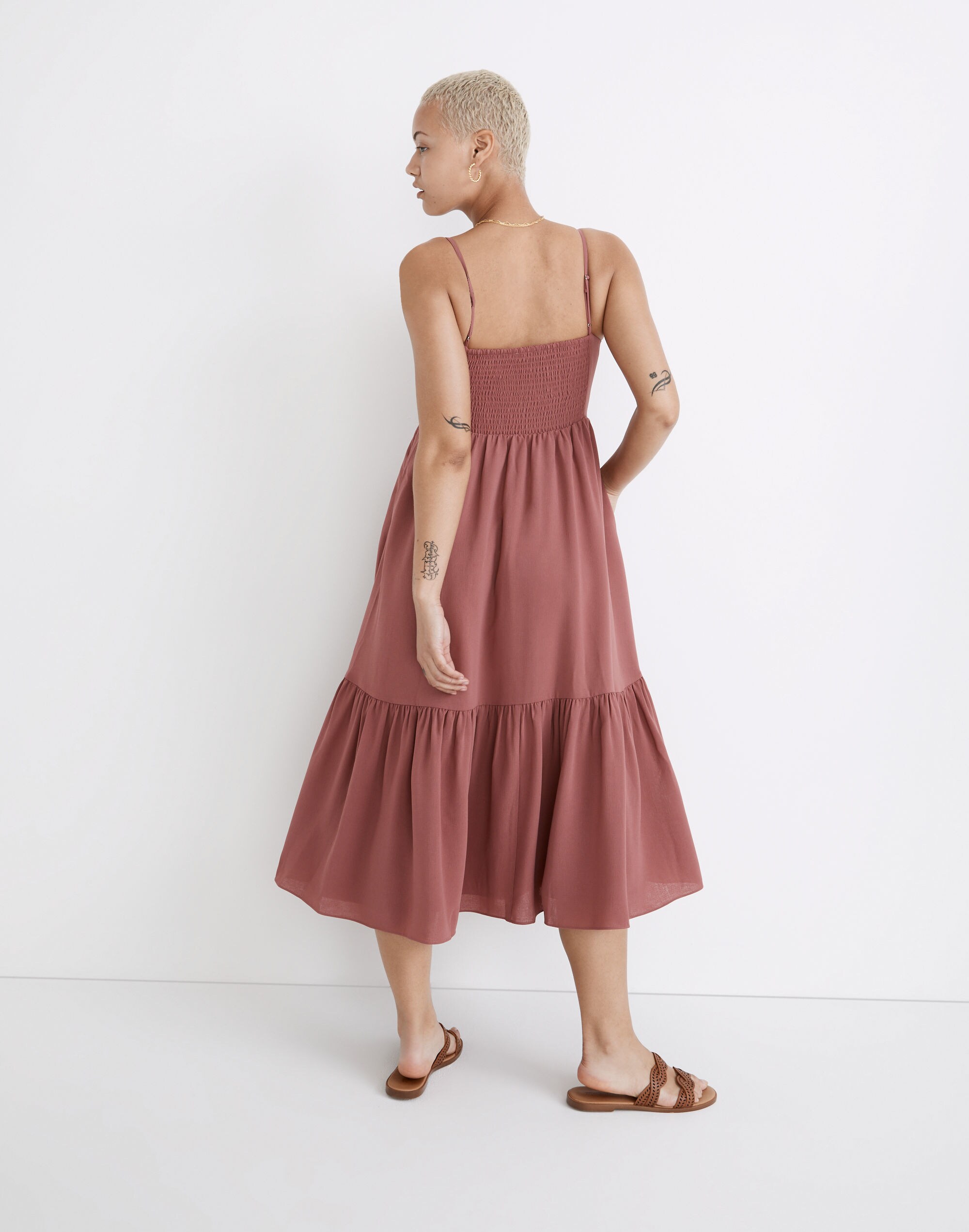 Ruched Keyhole Tiered Midi Dress
