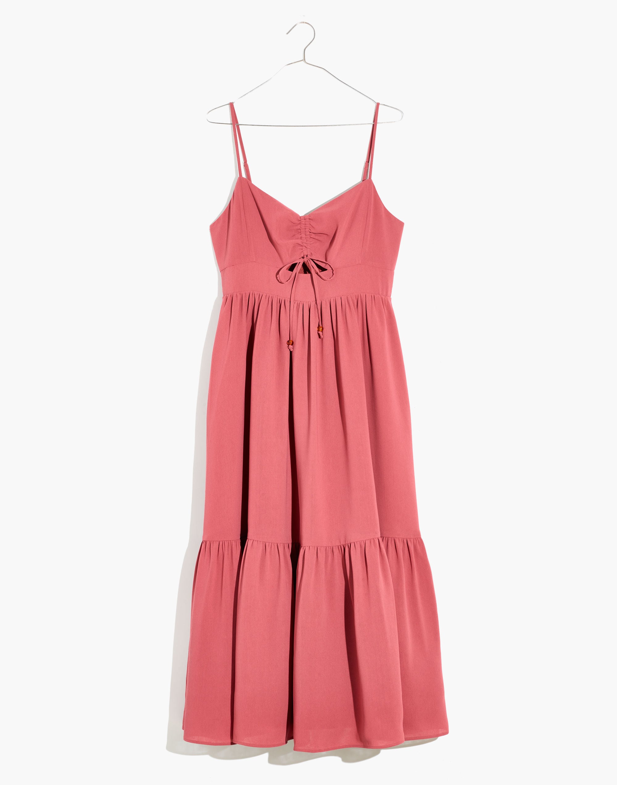 Ruched Keyhole Tiered Midi Dress