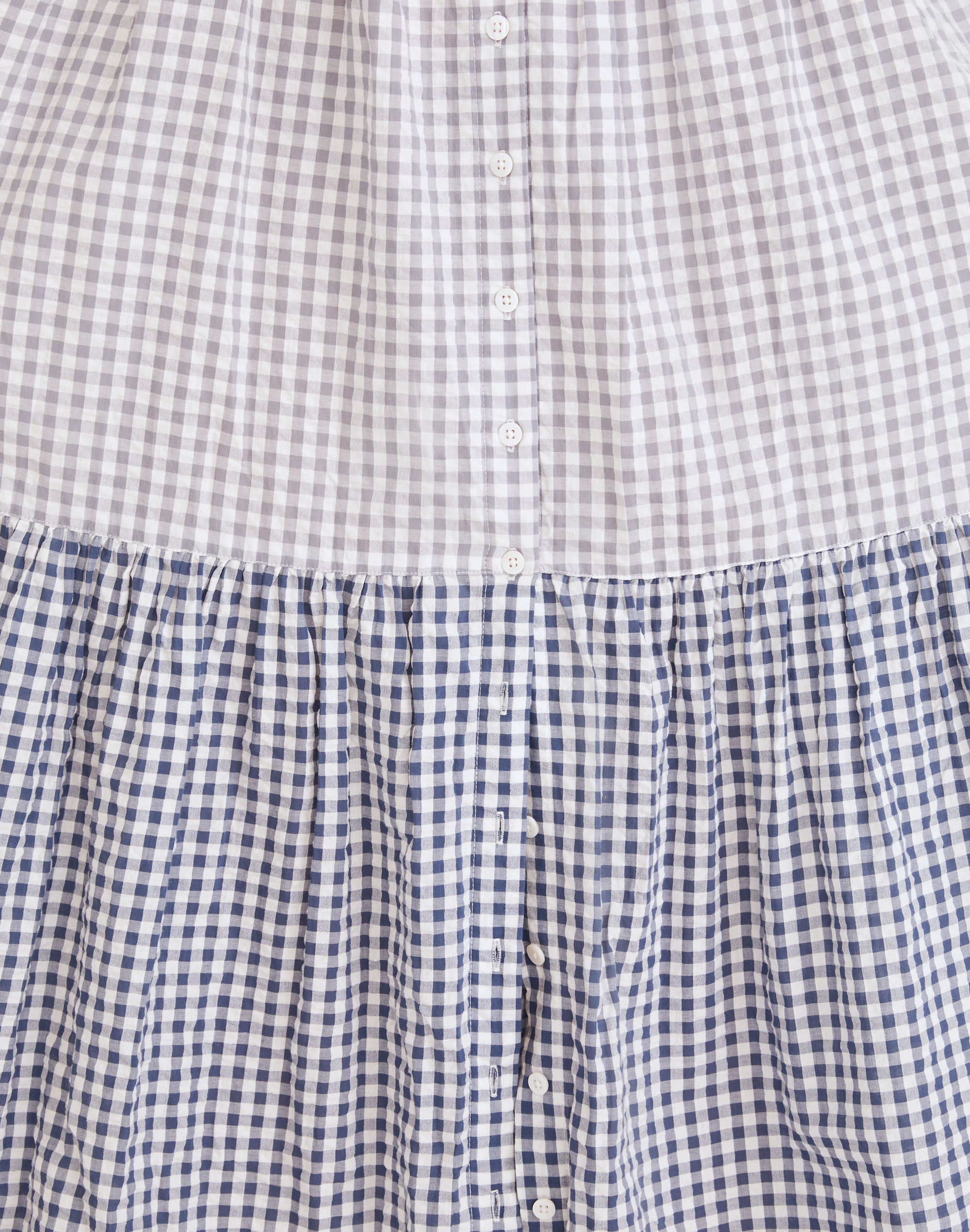 Patchwork Gingham Button-Front Tiered Midi Dress
