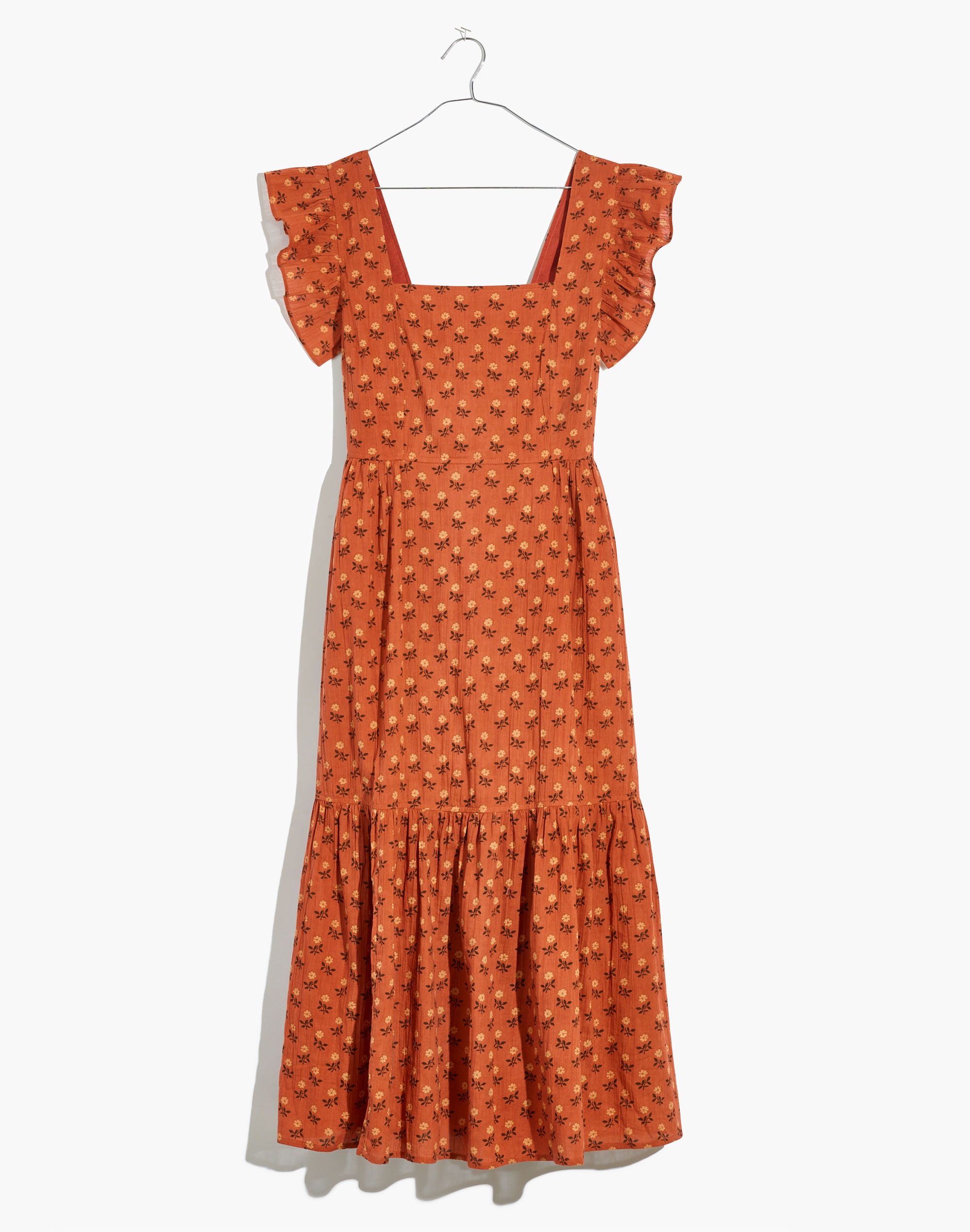 Petite Ruffle-Strap Tiered Midi Dress in Wild Calendula Block-Print |  Madewell