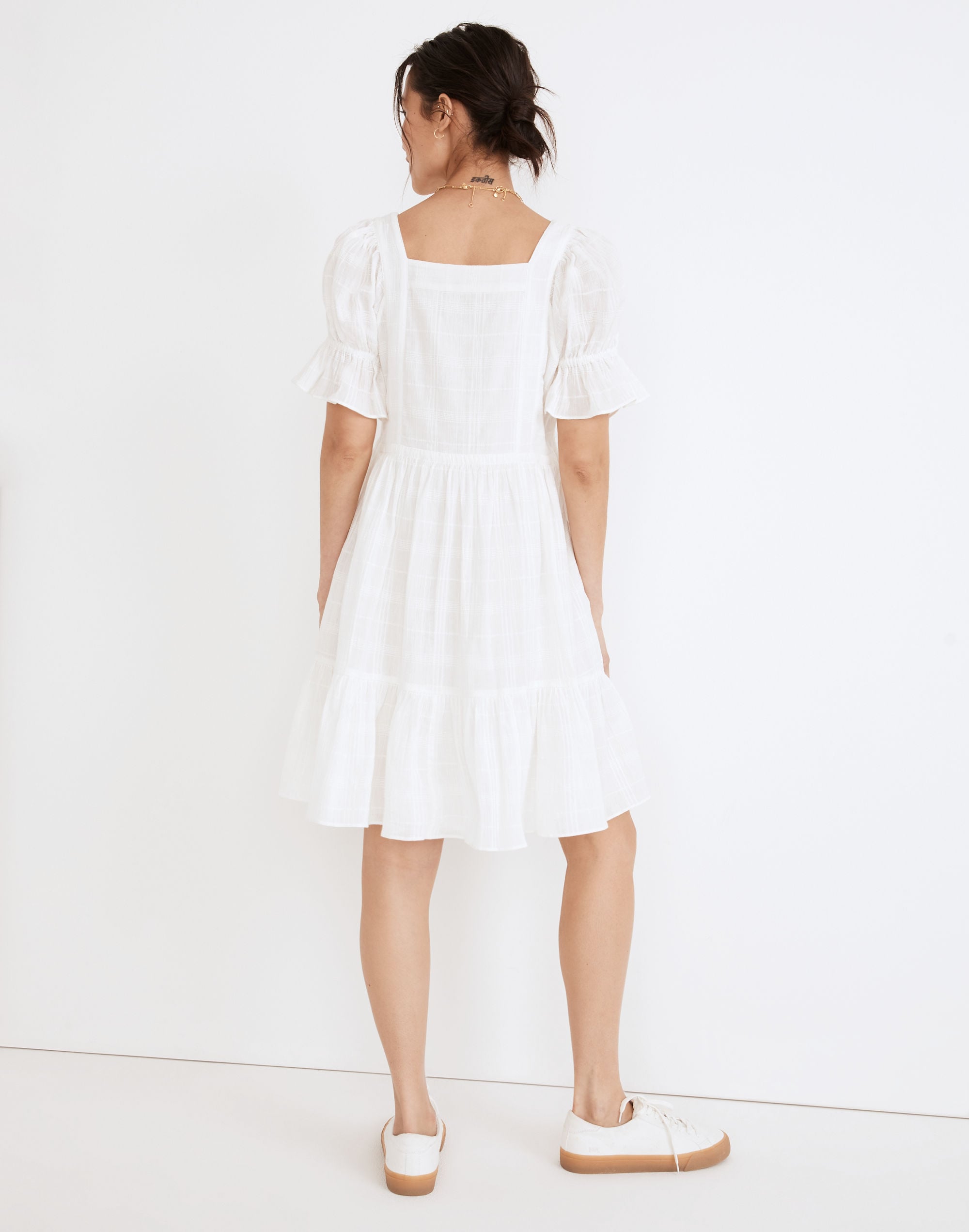 Puff-Sleeve Drawstring Mini Dress