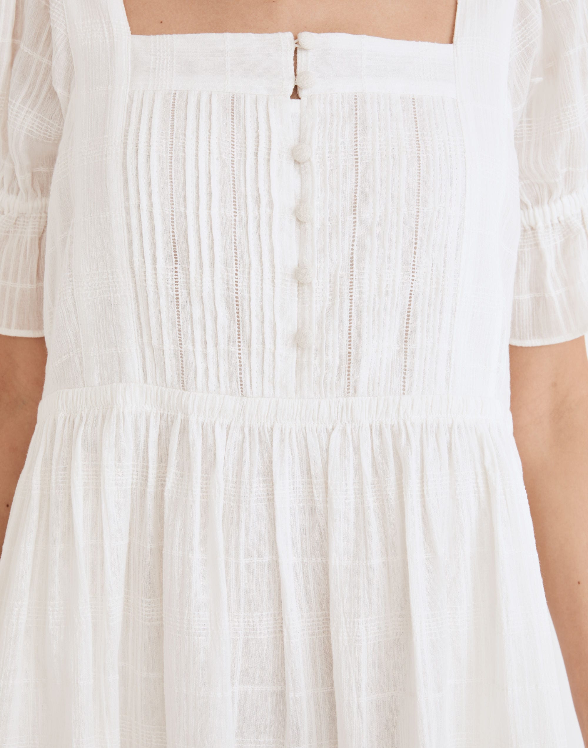 Puff-Sleeve Drawstring Mini Dress