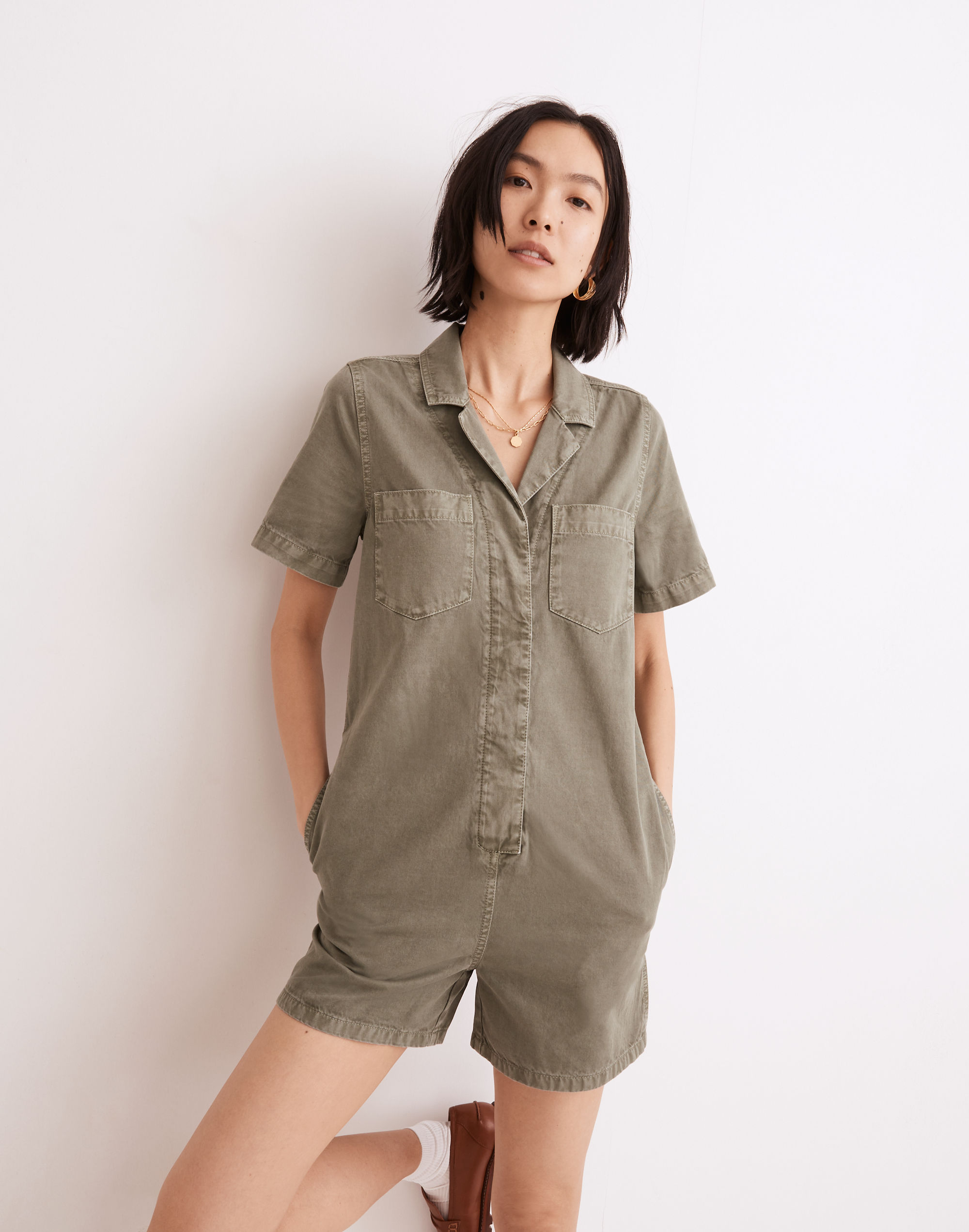 Garment-Dyed Relaxed Coverall Romper