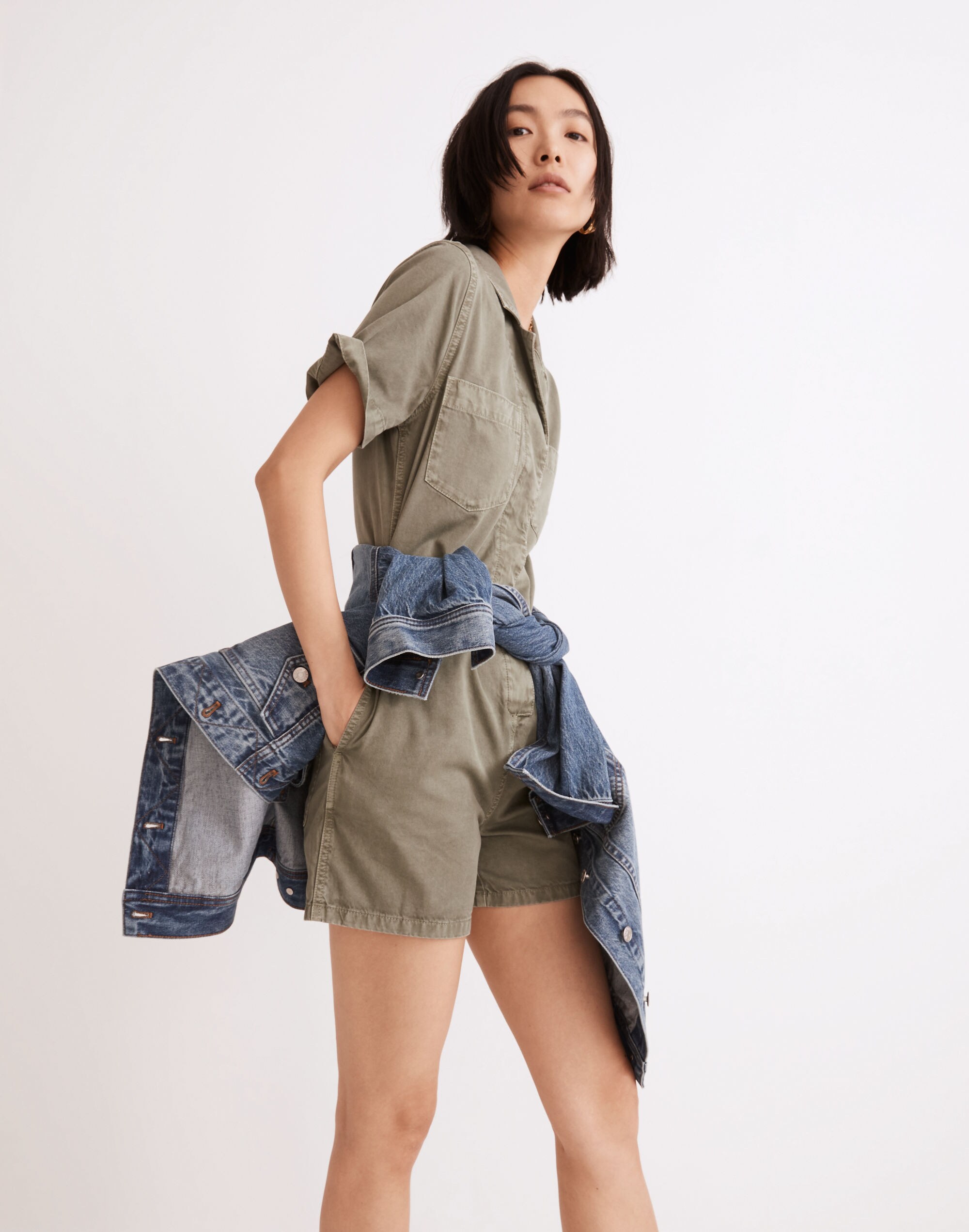 Garment-Dyed Relaxed Coverall Romper