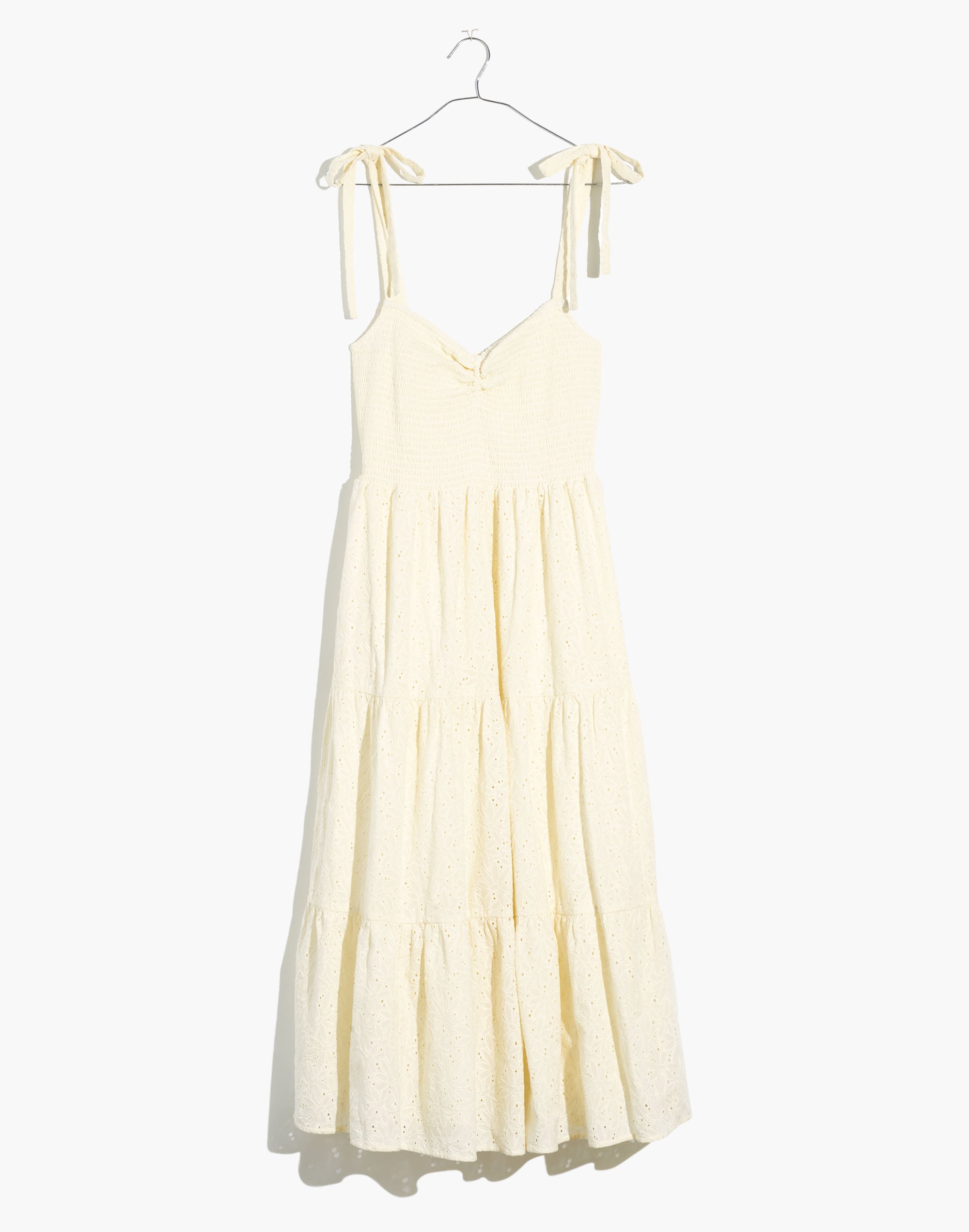 Eyelet Lucie Tie-Strap Tiered Midi Dress