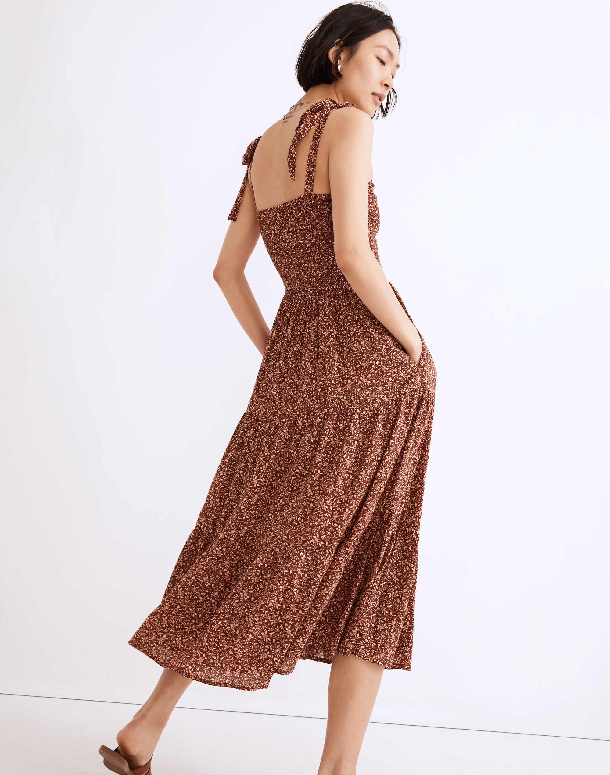 Lucie Tie-Strap Tiered Midi Dress in Florentine Floral