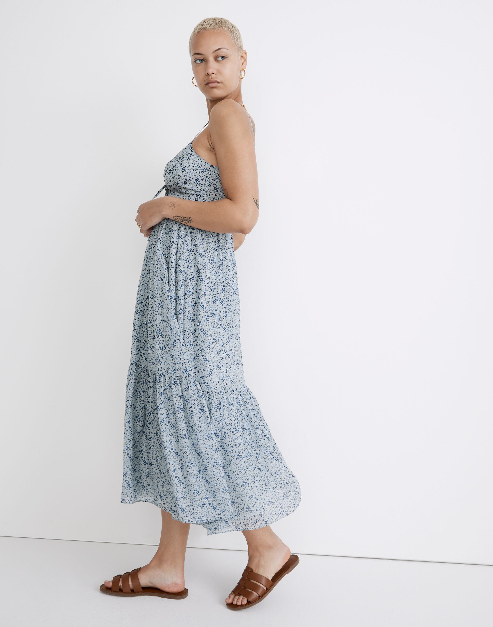 Silk Ruched Keyhole Tiered Midi Dress in Florentine Floral