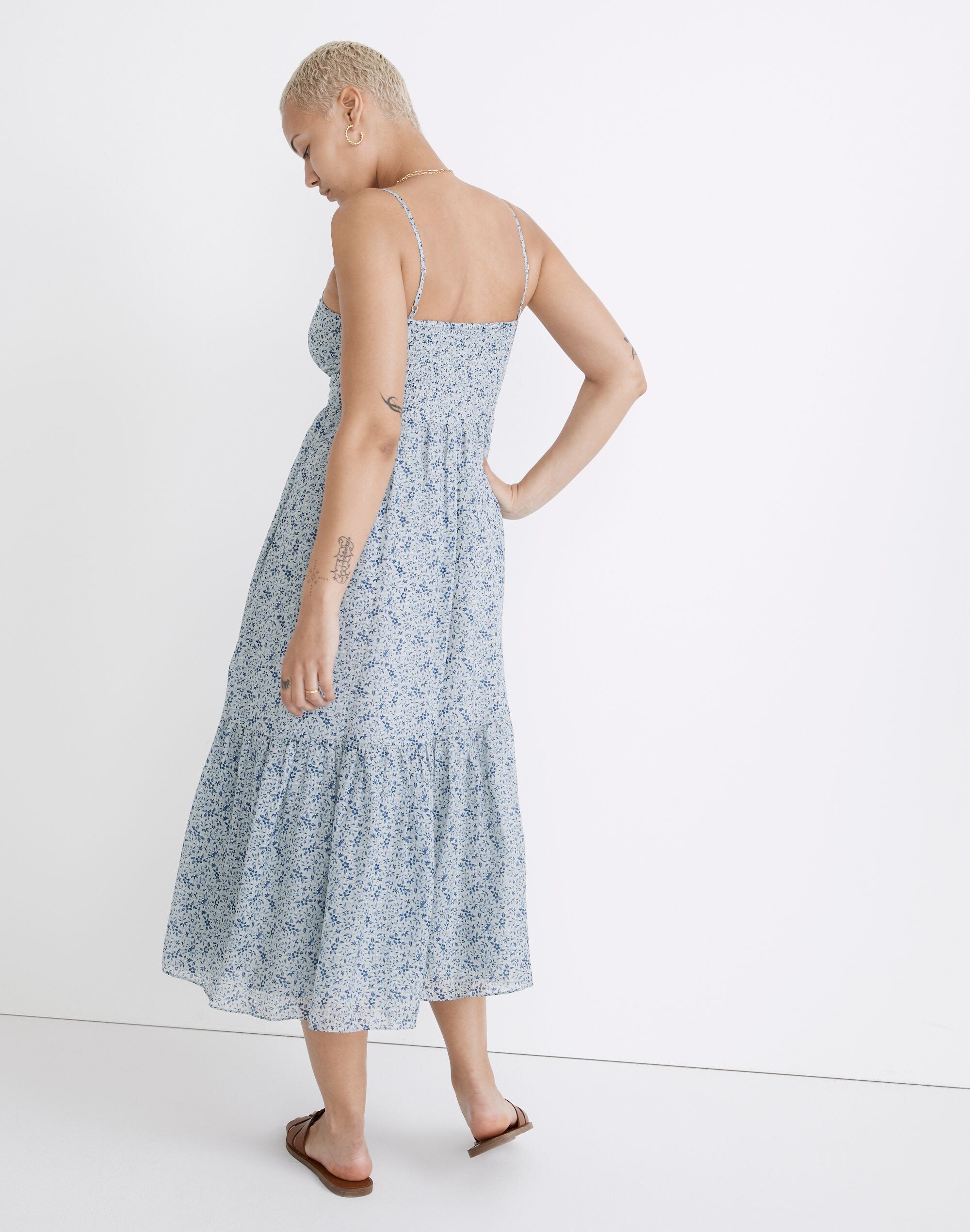 Silk Ruched Keyhole Tiered Midi Dress in Florentine Floral