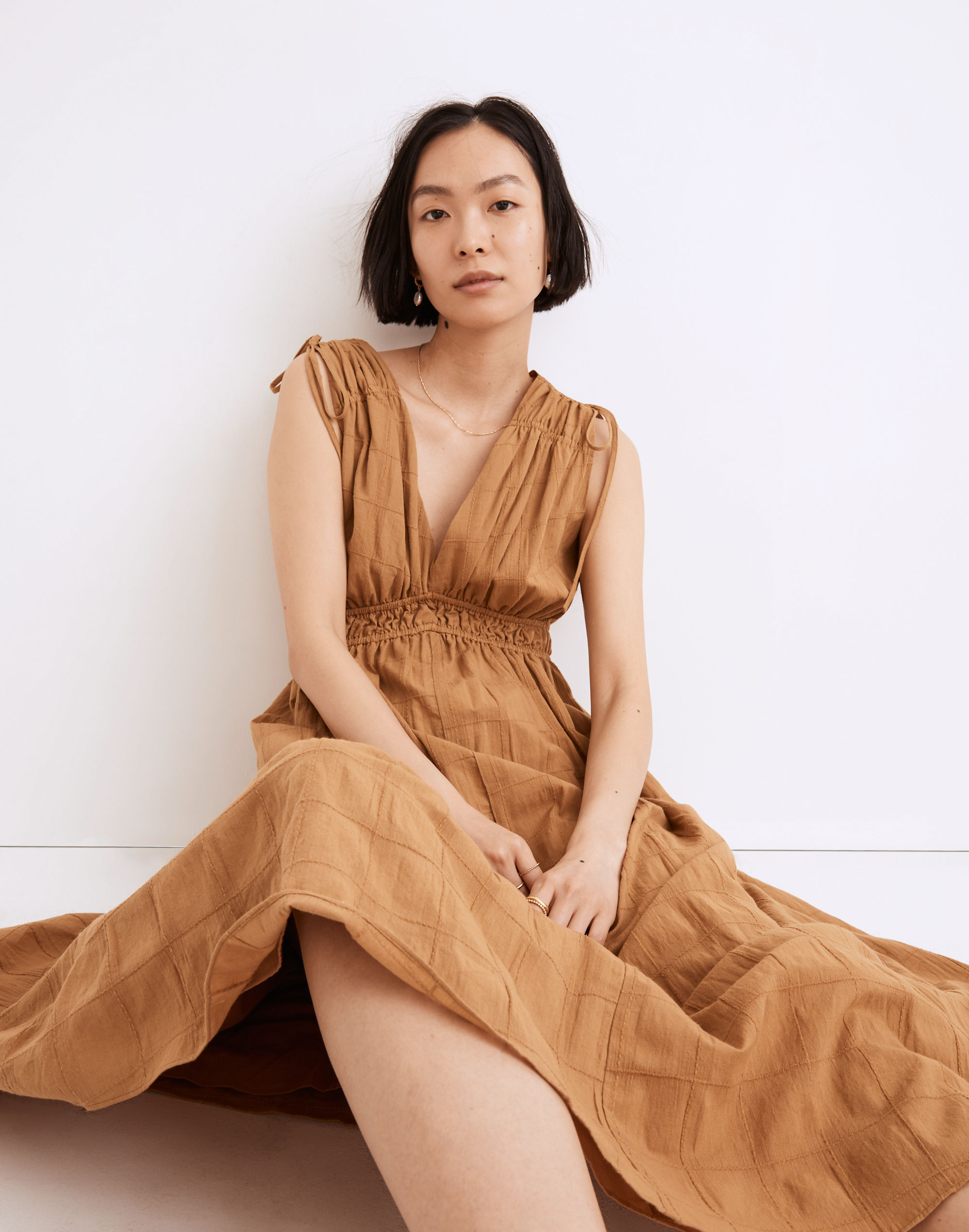 sophia smocked midi dress in windowpane