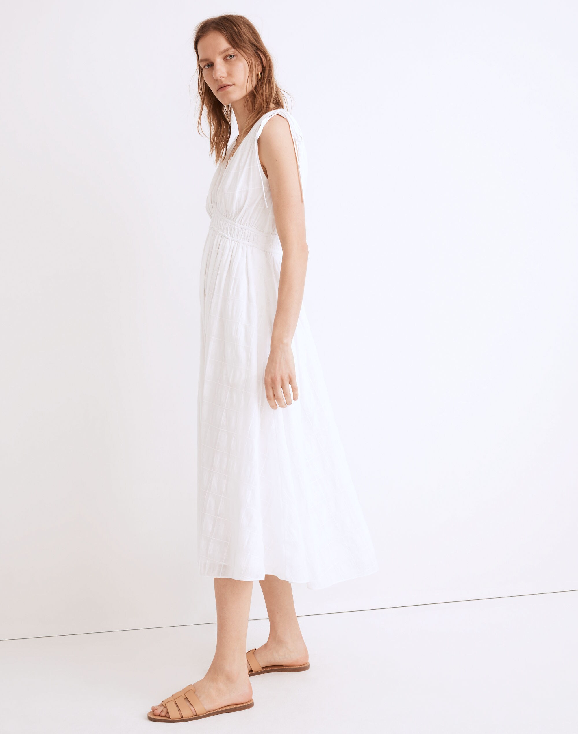 Petite Sophia Smocked Midi Dress in Windowpane