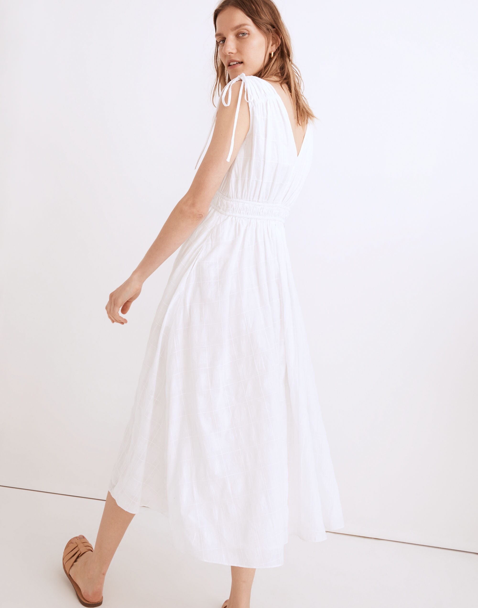 Petite Sophia Smocked Midi Dress in Windowpane