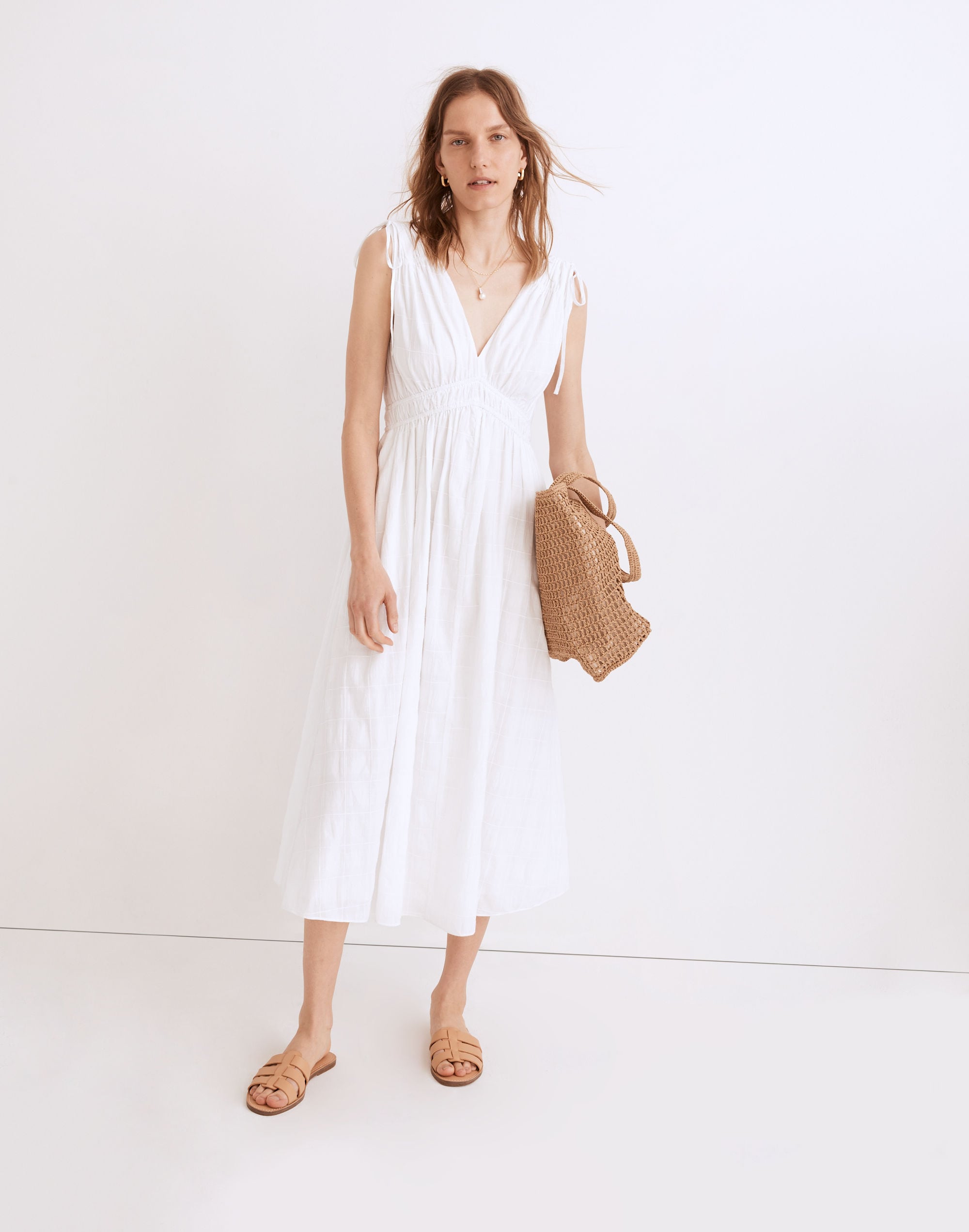Petite Sophia Smocked Midi Dress in Windowpane