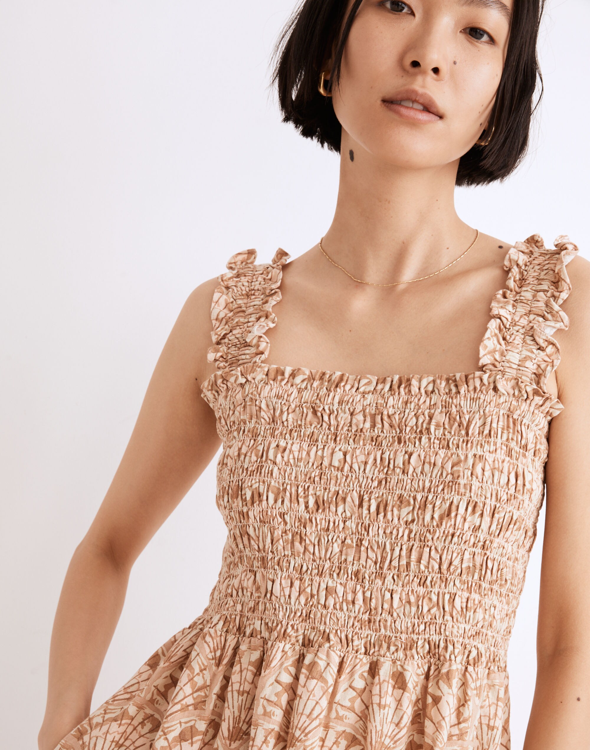 Linen-Blend Lucie Smocked Tank Mini Dress in Painted Seashells