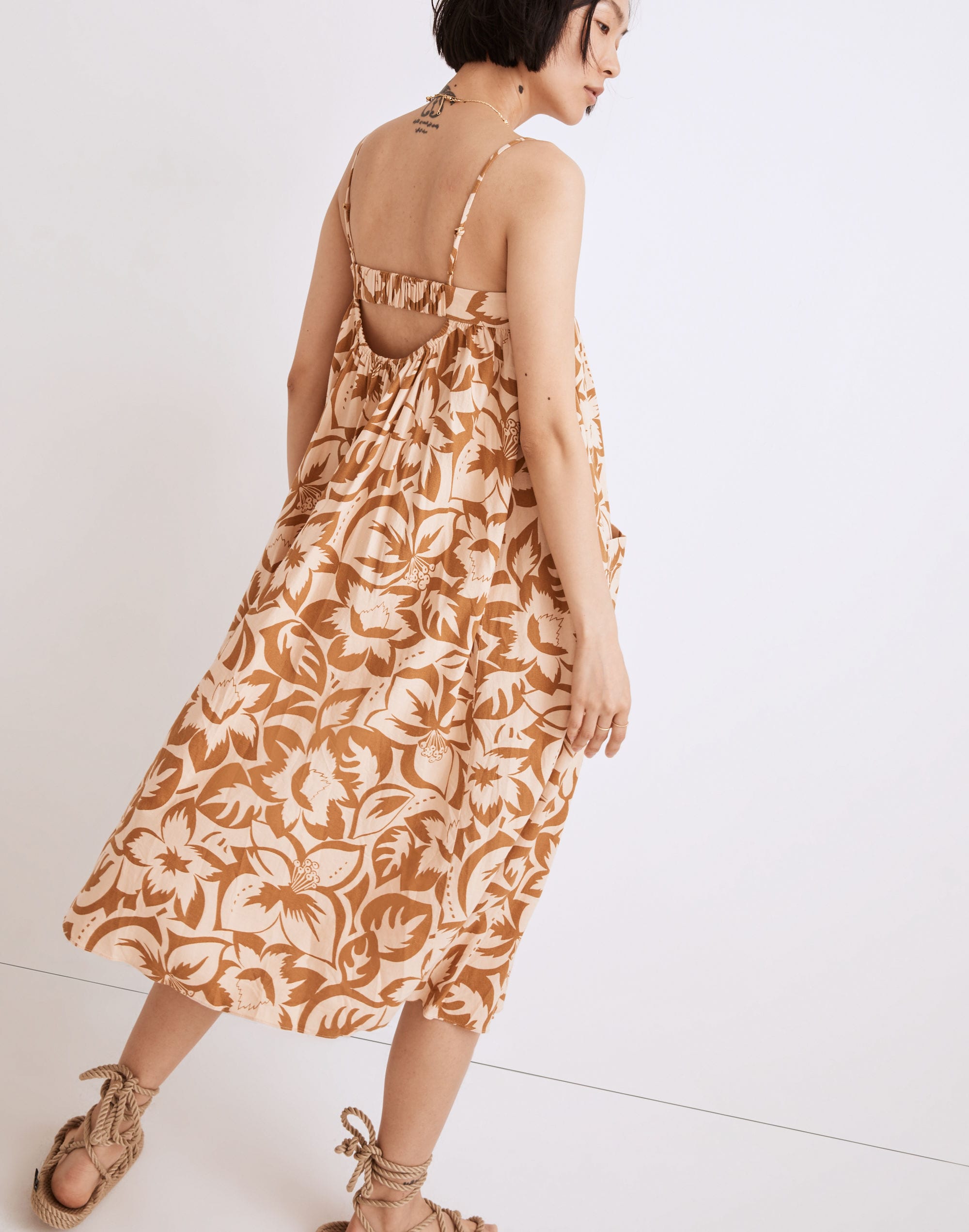 Linen-Blend Cami Midi Dress in Tropicale Floral