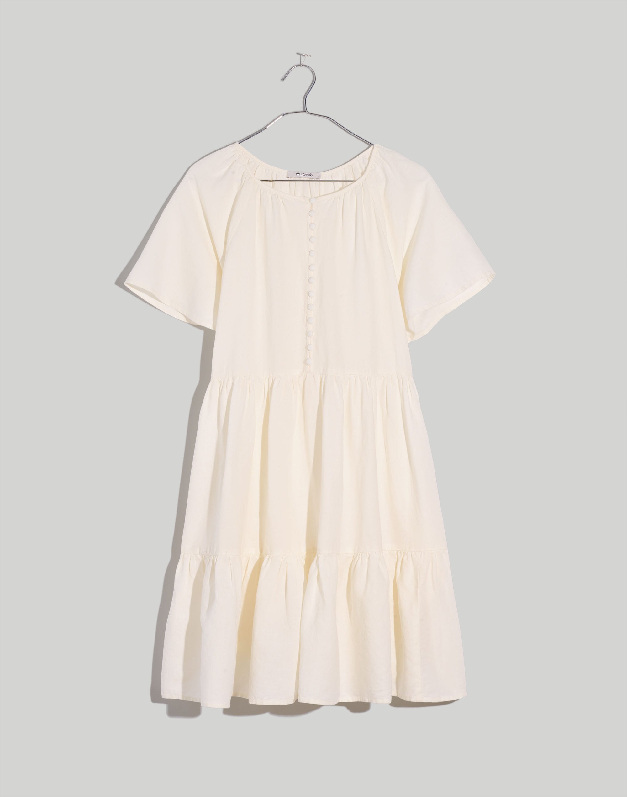 Linen-Blend Flutter-Sleeve Tiered Mini Dress