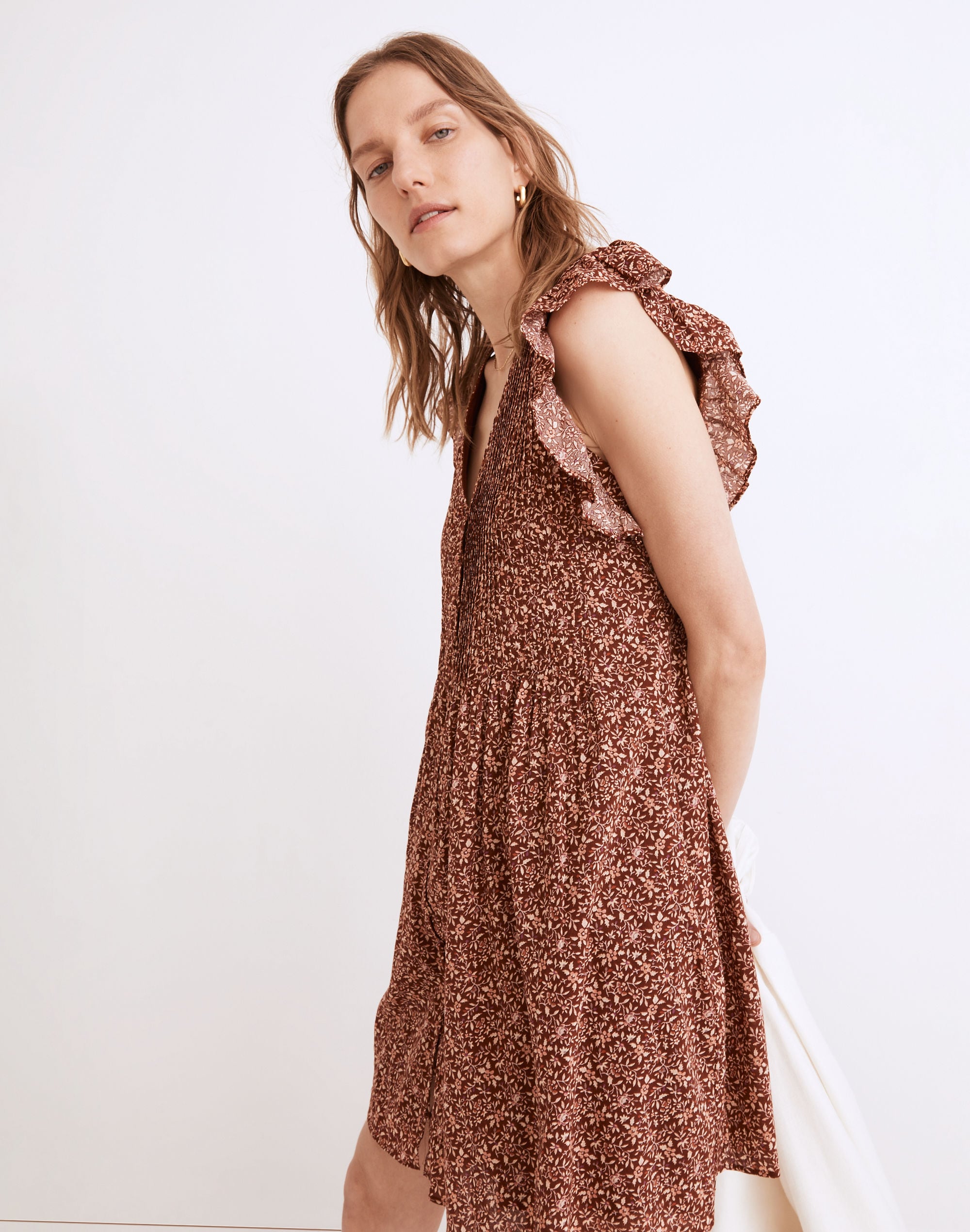 Pintuck Mini Dress in Florentine Floral