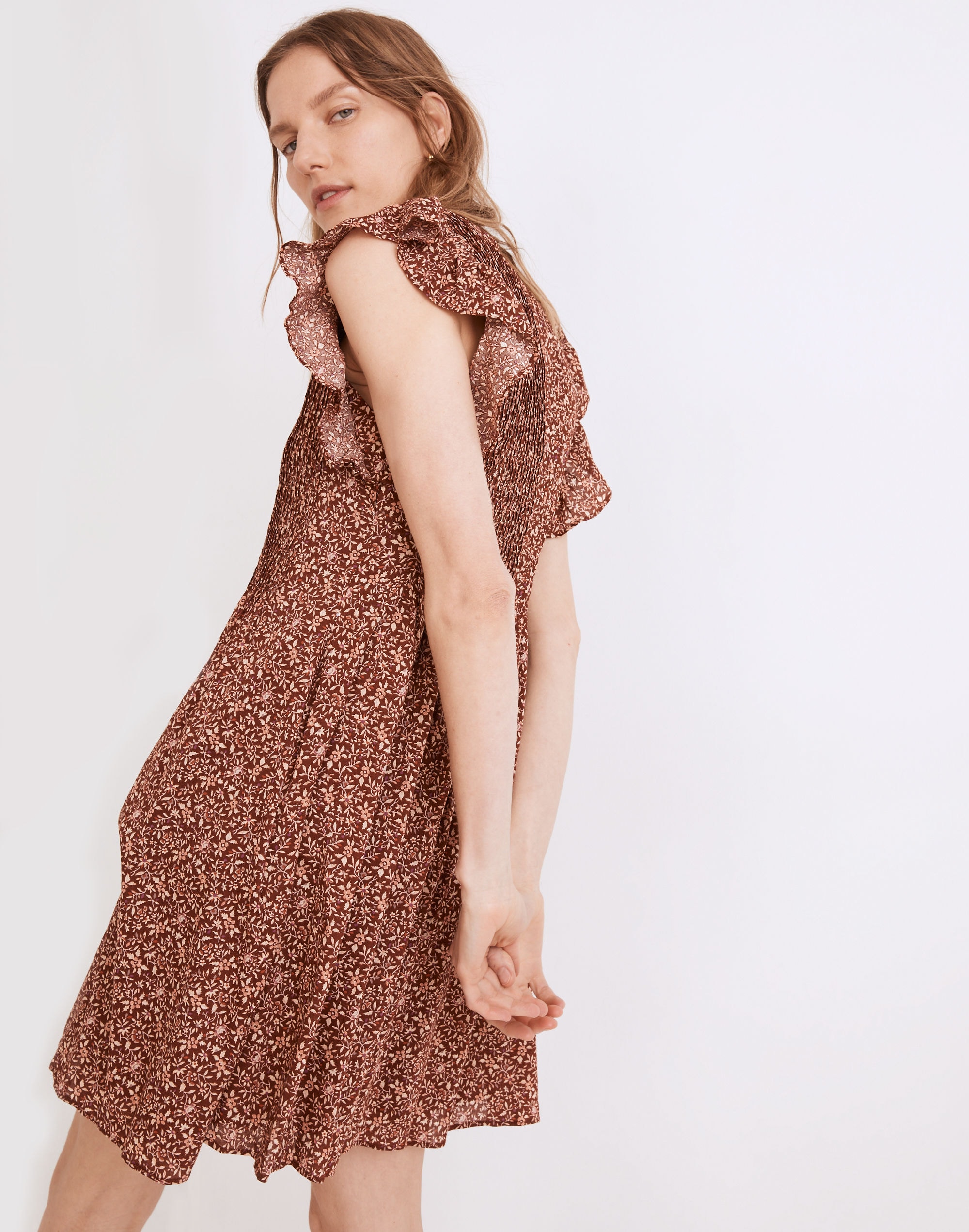 Pintuck Mini Dress in Florentine Floral