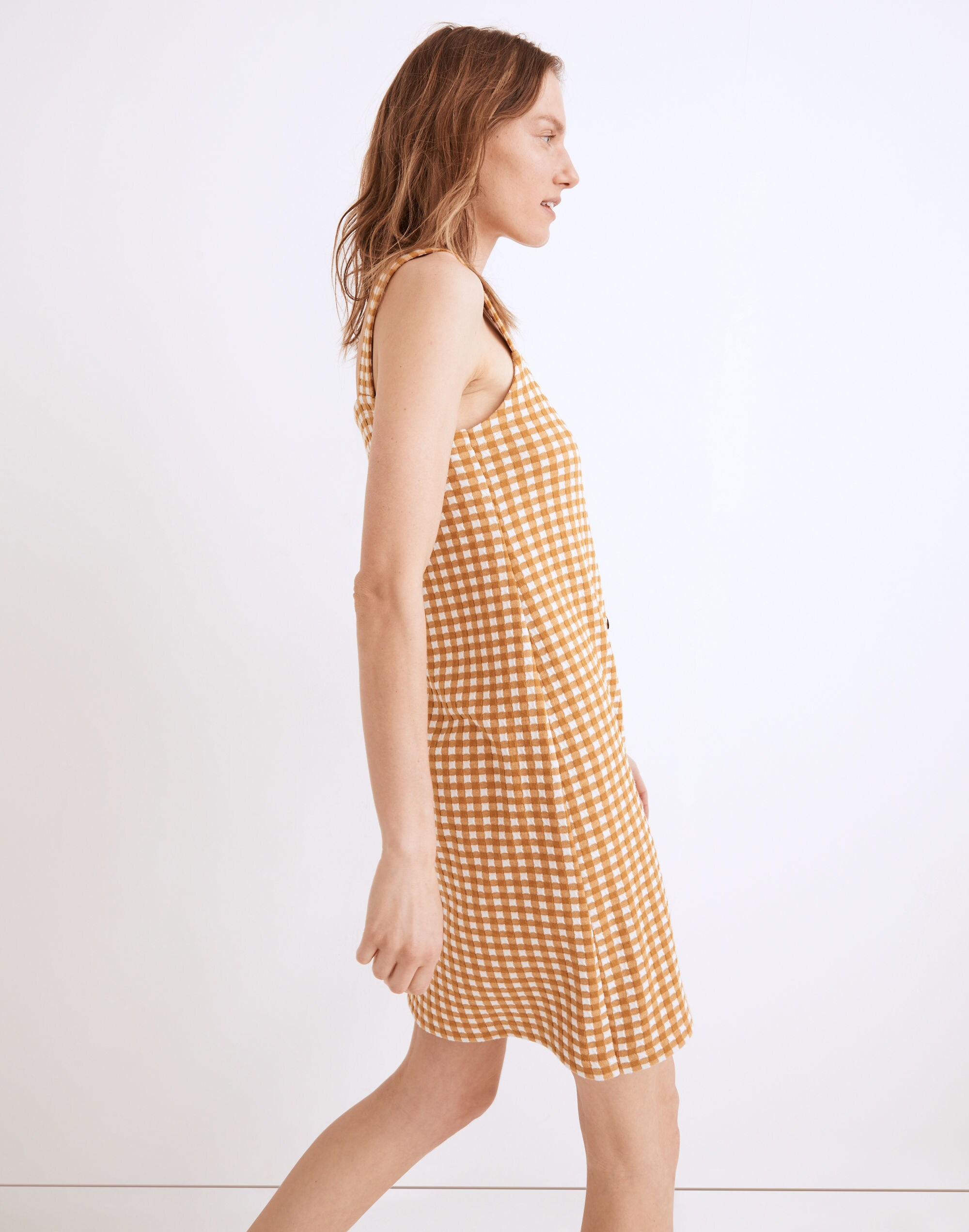 Jacquard Button-Front Mini Dress in Gingham Check