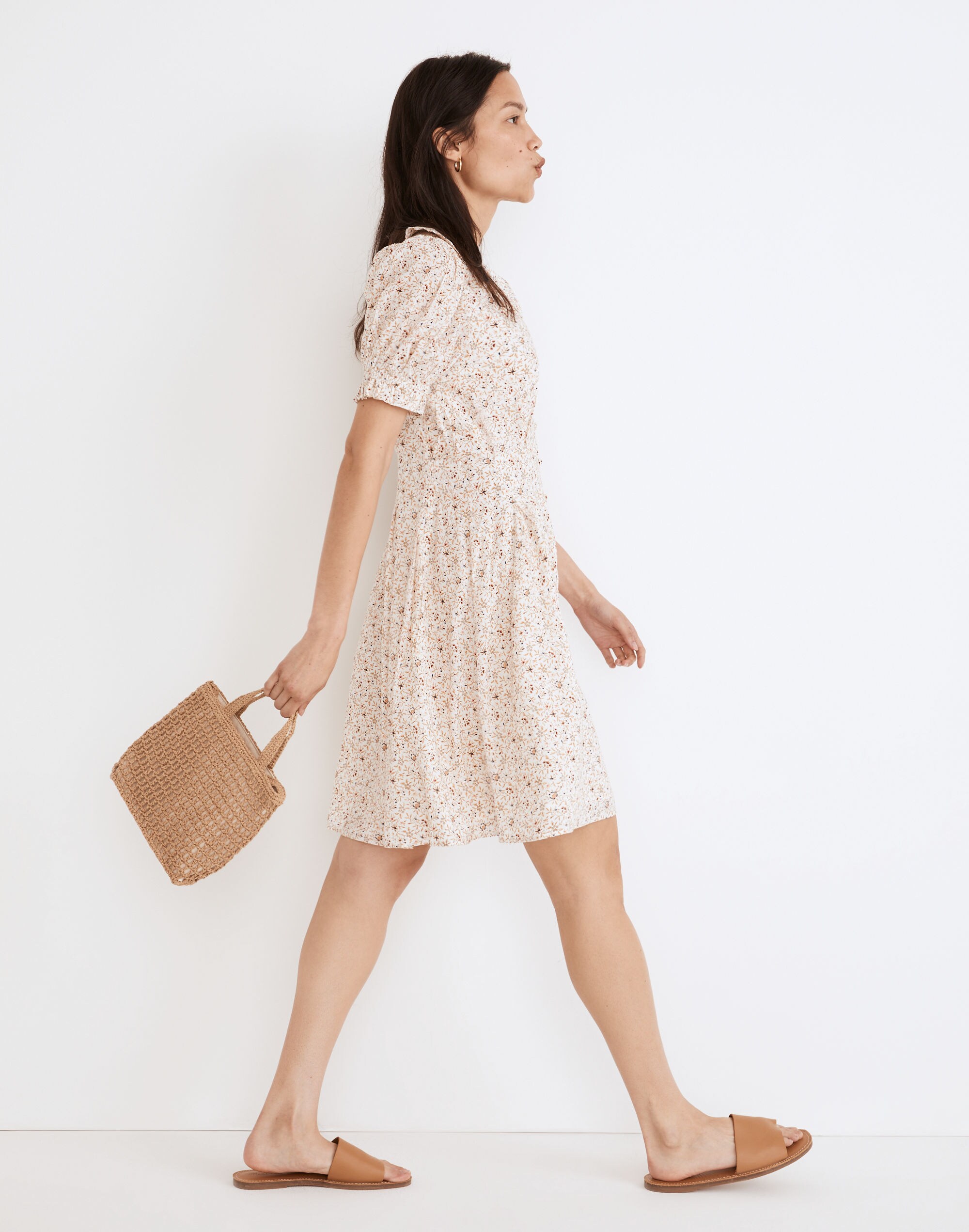 Collared Puff-Sleeve Mini Dress in Piccola Floral