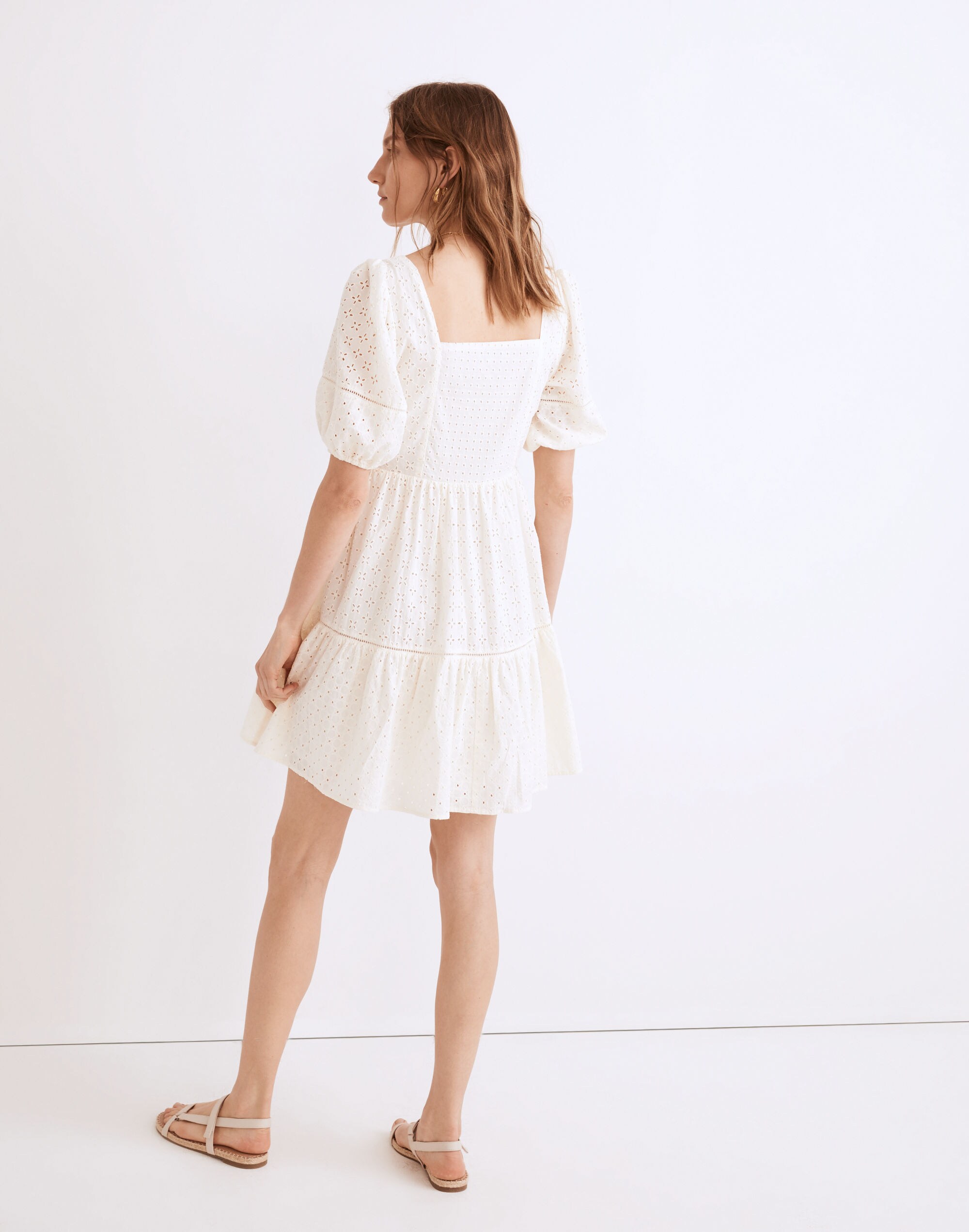 Eyelet-Mix Tiered Mini Dress